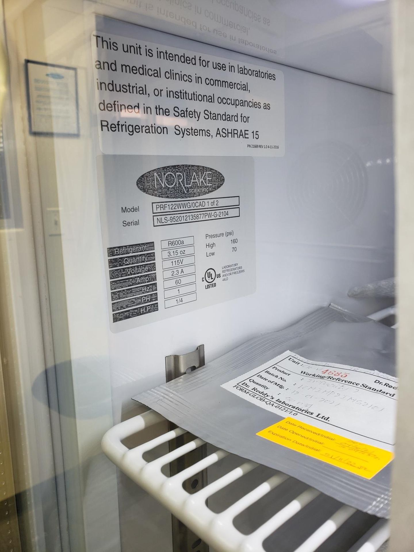 Norlake Scientific Refrigerator, M# PRF122WWG/0CAD, S/N NLS-952012135877PW-G-2104 - Image 2 of 2