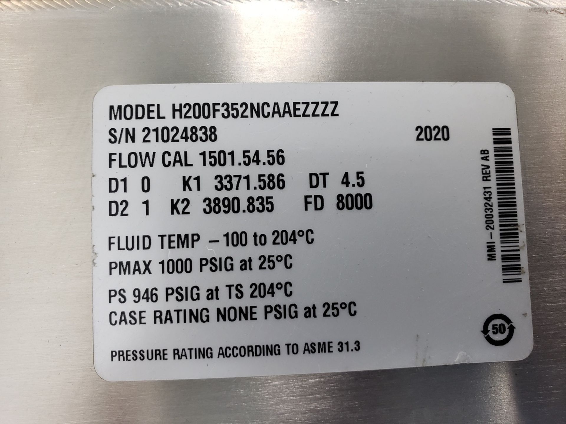 Micro Motion Mass Flow Sensor, M# KH200F352NCAAEZZZZ, S/N 21024838 | Rig Fee $25 - Image 3 of 4