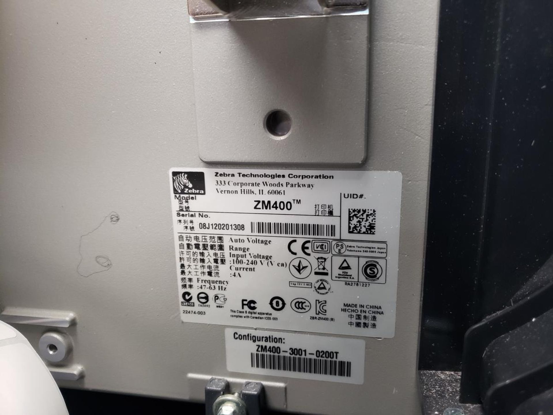 Zebra Label Printer, M# ZM400, S/N 08J120201308 | Rig Fee $50 - Image 2 of 2