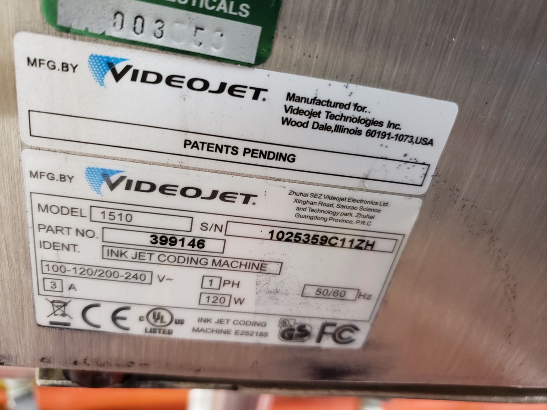 Videojet Ink Jet Coding Machine, M# 1510, S/N 1025359C11ZH | Rig Fee $200 - Image 2 of 2