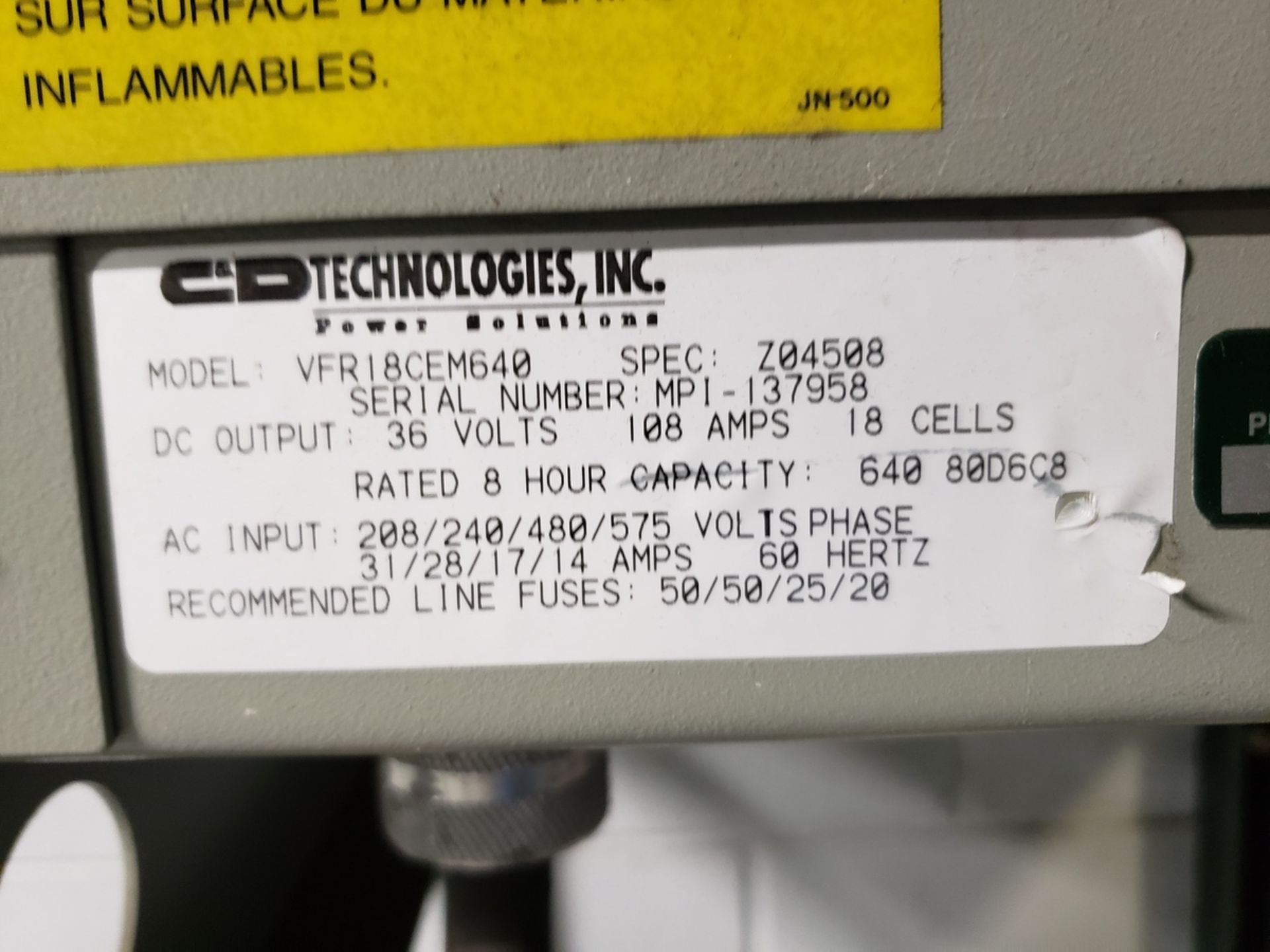 C&D Ferro 1500 Series Battery Charger, 36 Volt, M# VFR18CEM640, S/N MPI-137958 | Rig Fee $150 - Image 2 of 2