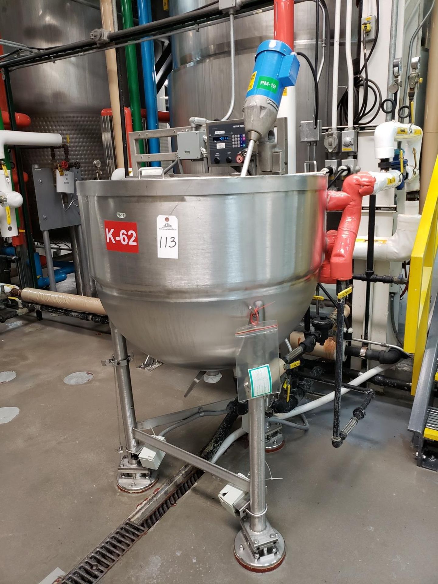 Lee Industries 100 Gallon Stainless Steel Jacketed Mixing Kettle, W/ Agitator & VFD | Rig Fee $325