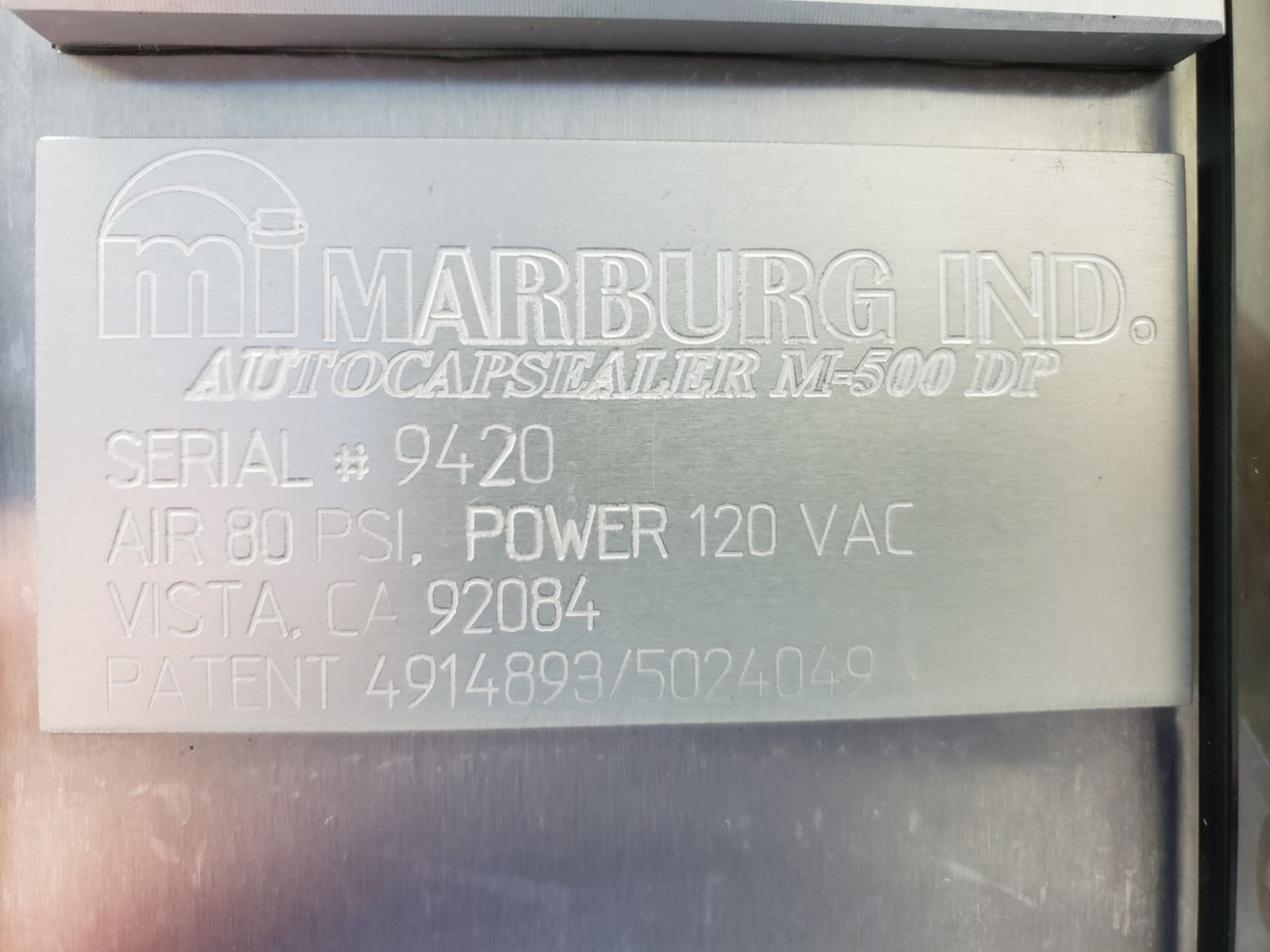 Marburg Auto Cap Sealer, M# M-500 DP, S/N 9420 - Subj to Bulk | Rig Fee $300 - Image 2 of 3