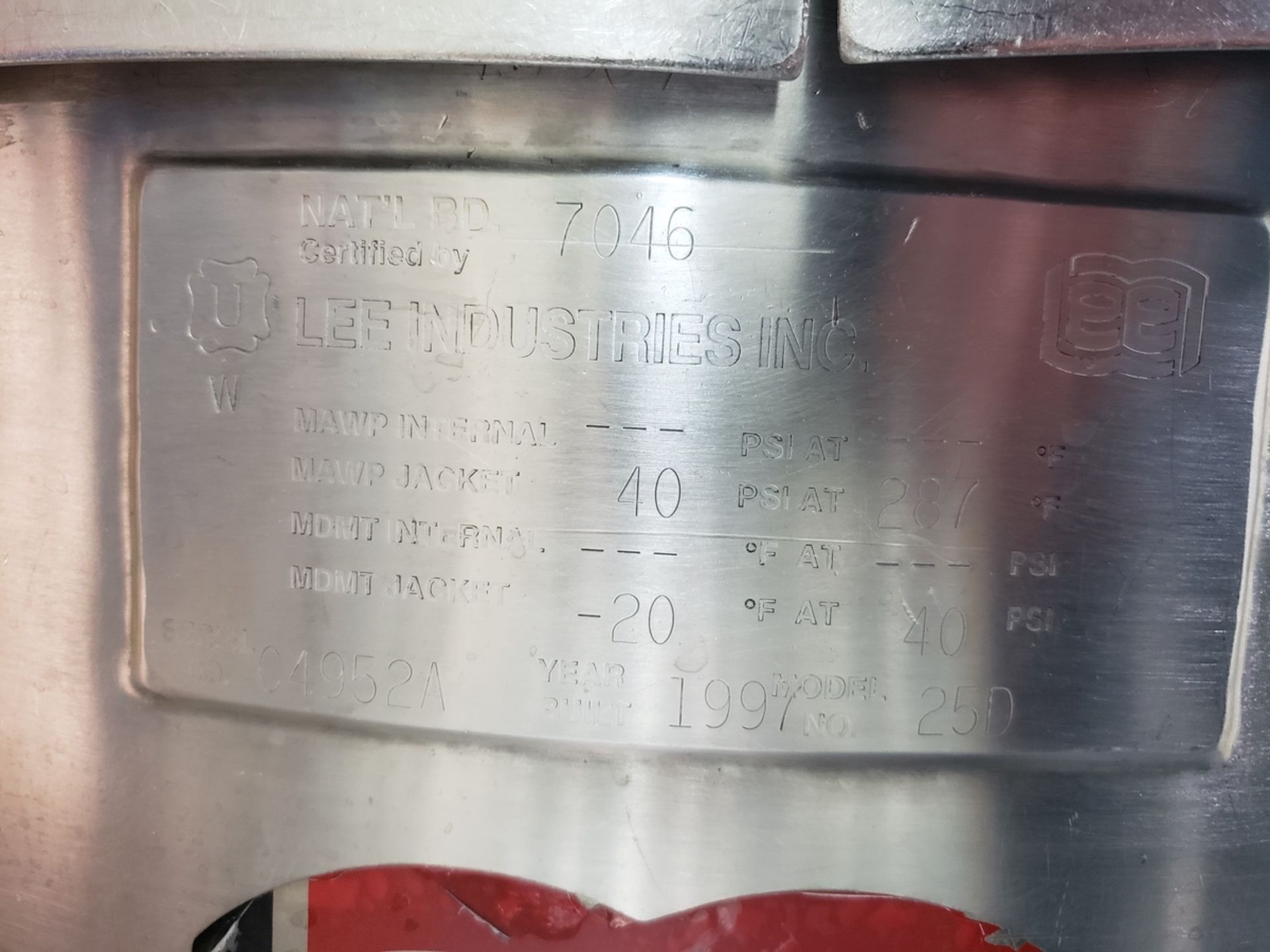 Lee Industries 25 Gallon Stainless Steel Jacketed Mixing Kettle, W/ Agitator, S/N C4 | Rig Fee $350 - Image 2 of 4