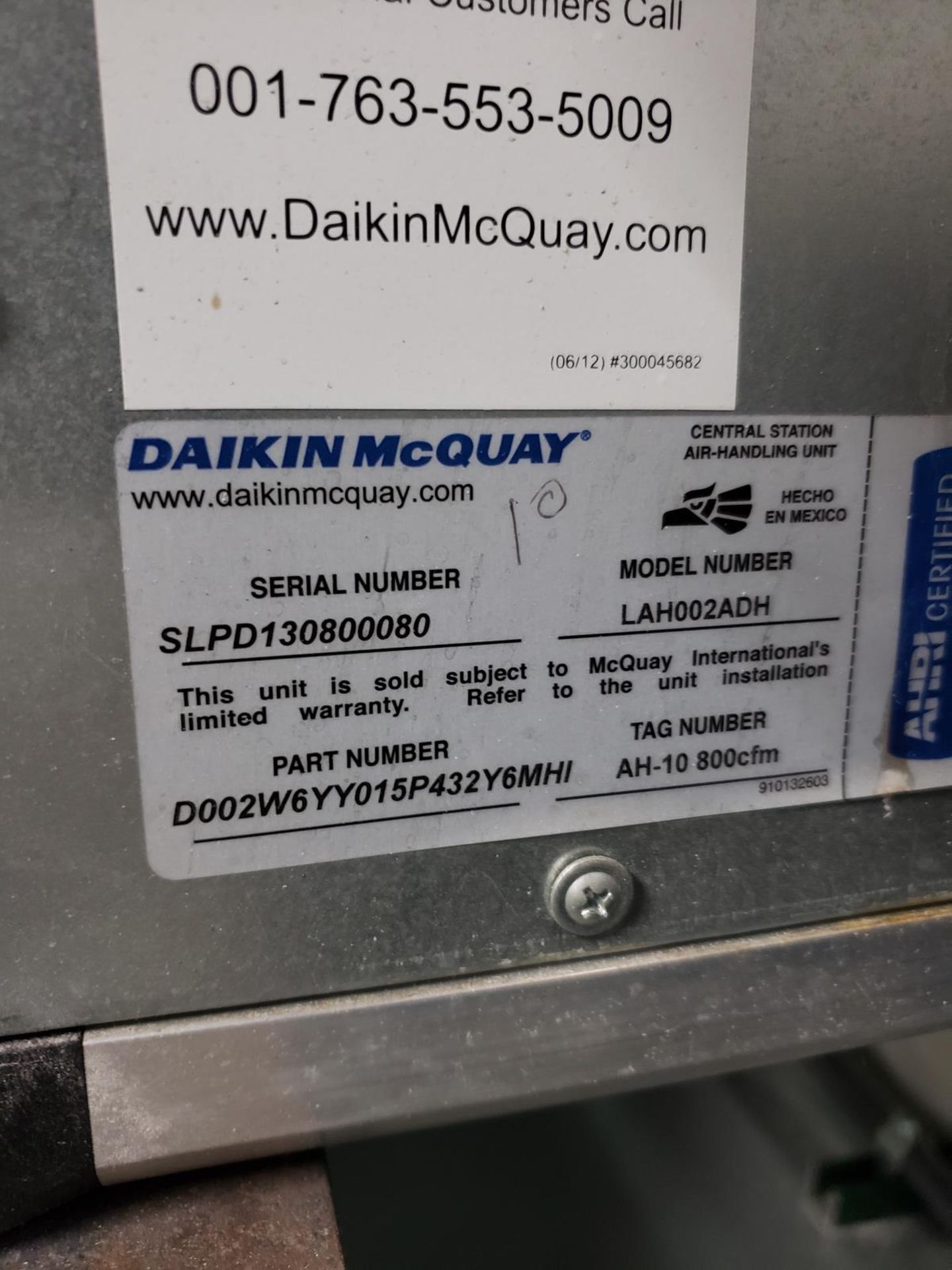 Daikin McQuay Central Station Air-Handling Unit, M# LAH002ADH, W/ Nortec Humidifier | Rig Fee $500 - Image 2 of 3
