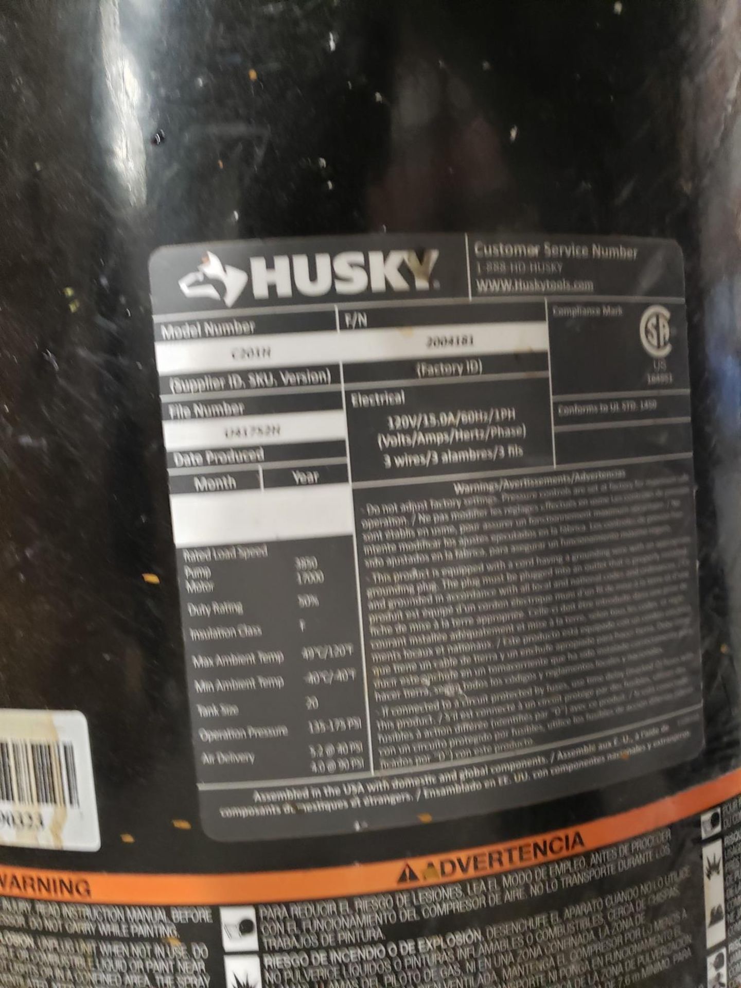 Husky Air Compressor, | Rig Fee $50 - Image 2 of 2