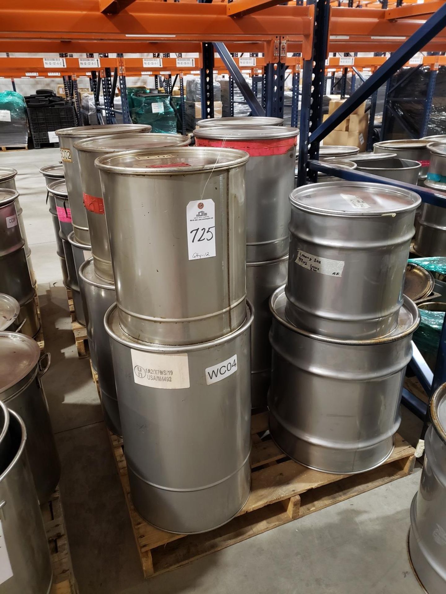 Lot of (12) Assorted Size Stainless Steel Drums | Rig Fee $35