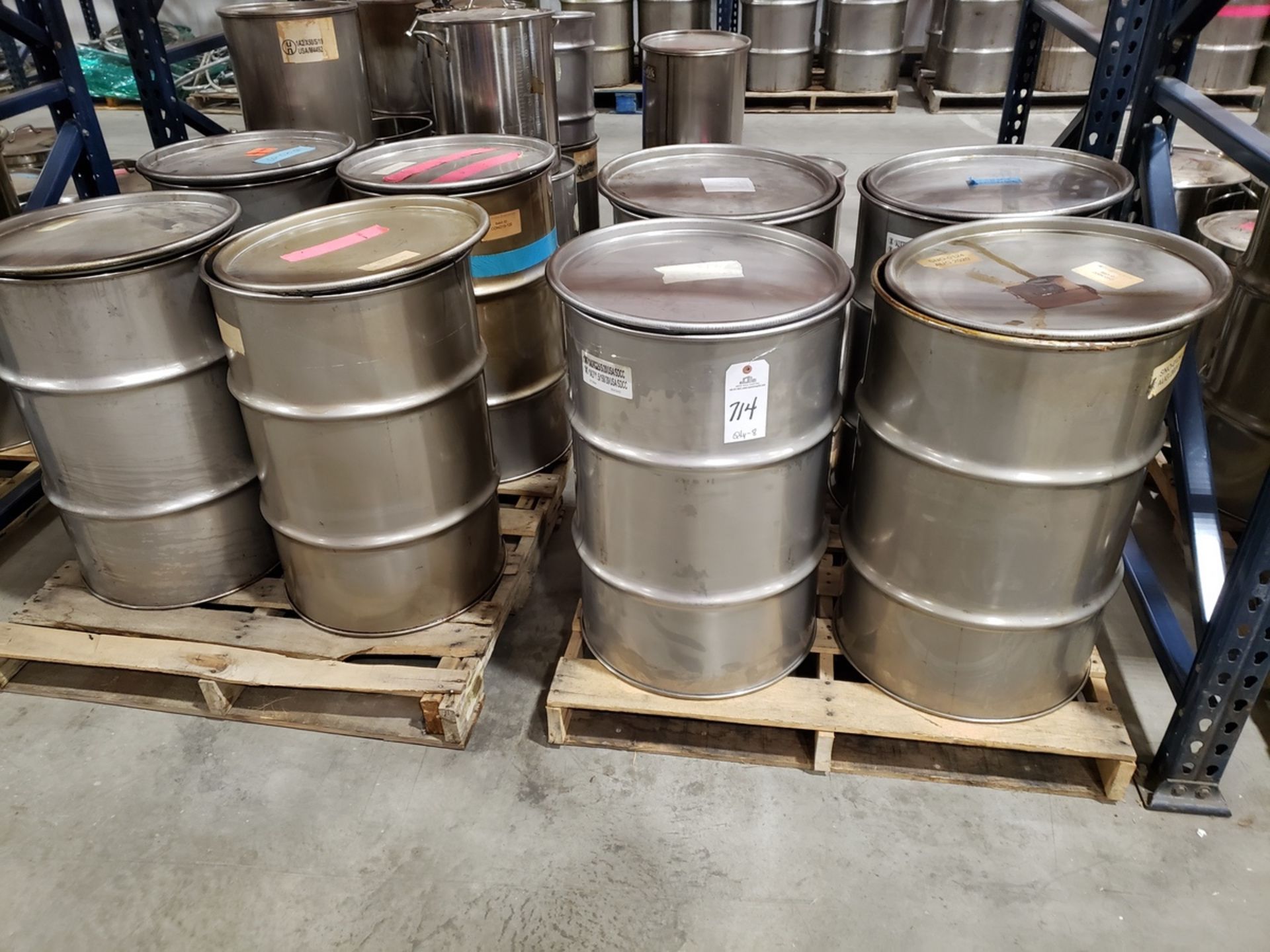 Lot of (8) 30 Gallon Stainless Steel Drums | Rig Fee $70