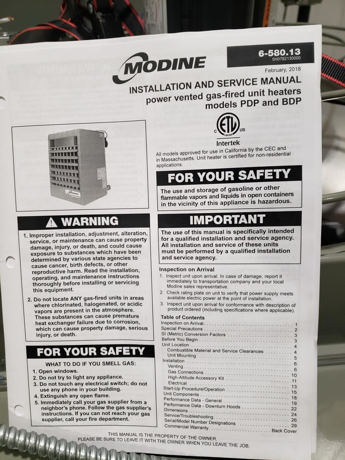 Modine Power Vented Gas-Fired Heater Unit, M# PDP400AE-0130-SBAN | Rig Fee $35 - Image 2 of 3