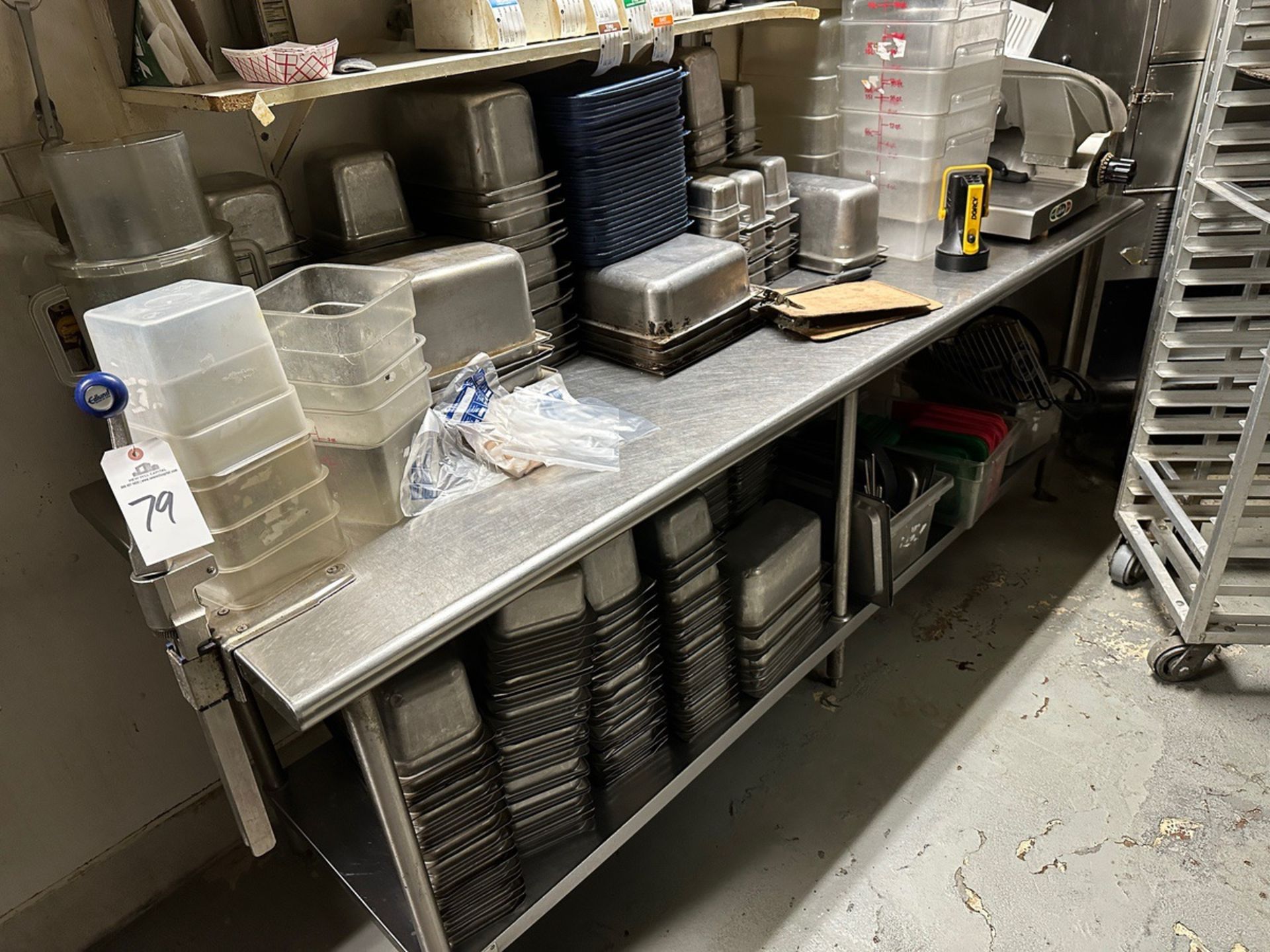 Lot of Stainless Steel Table (30" x 8') with Contents (Excluding Glob - Subj to Bulk | Rig Fee $100
