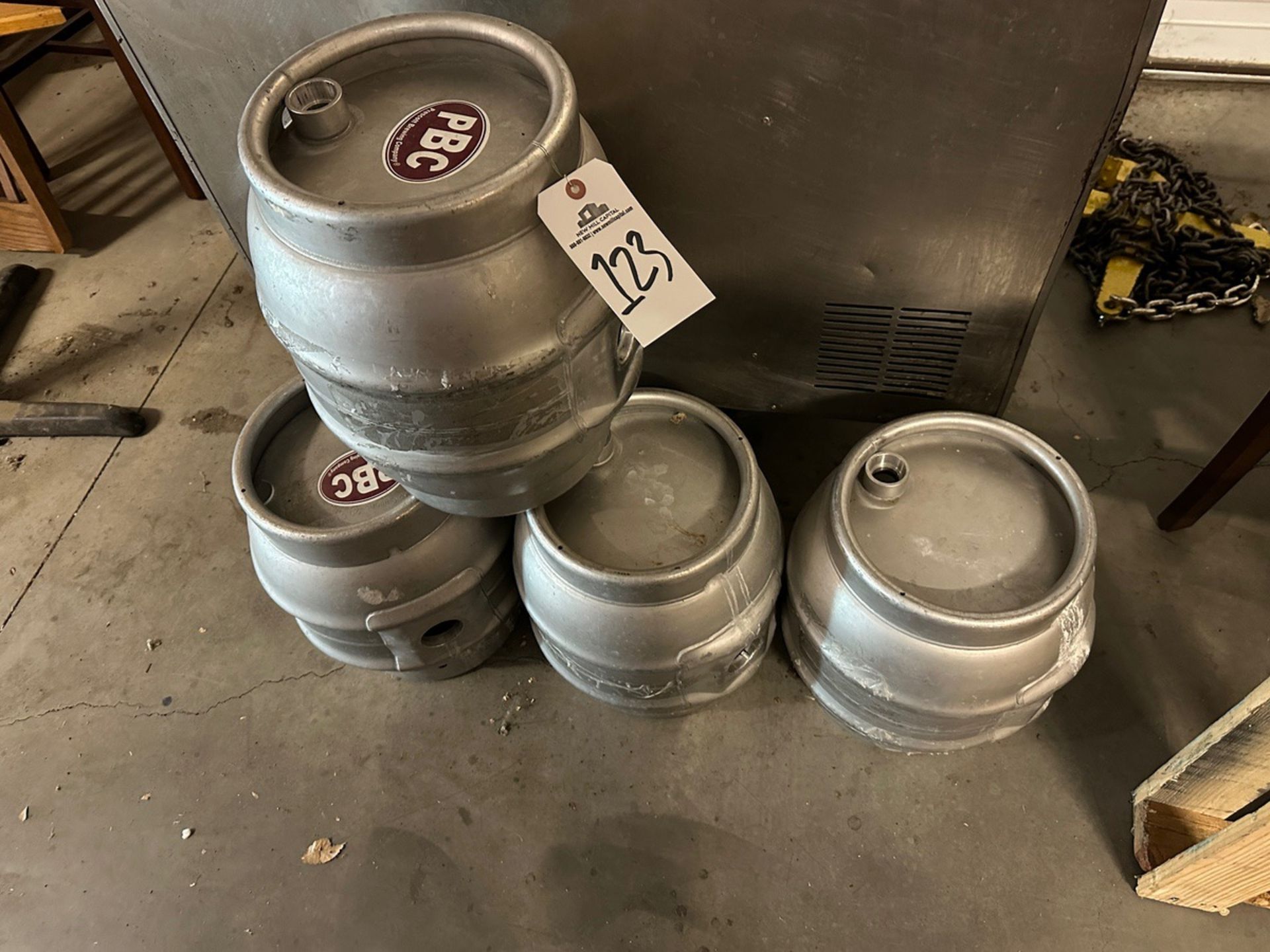 Lot of (4) Stainless Steel Pins/Firkins - Subj to Bulk | Rig Fee $75