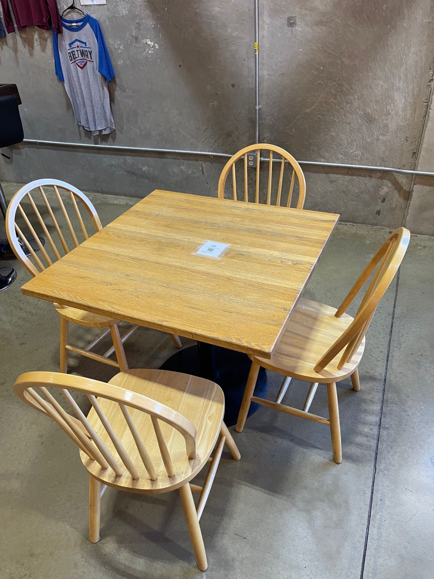 Lot of (2) 36"" x 36"" Wooden Low Top Tables with (7) Wooden Chairs | Rig Fee $100