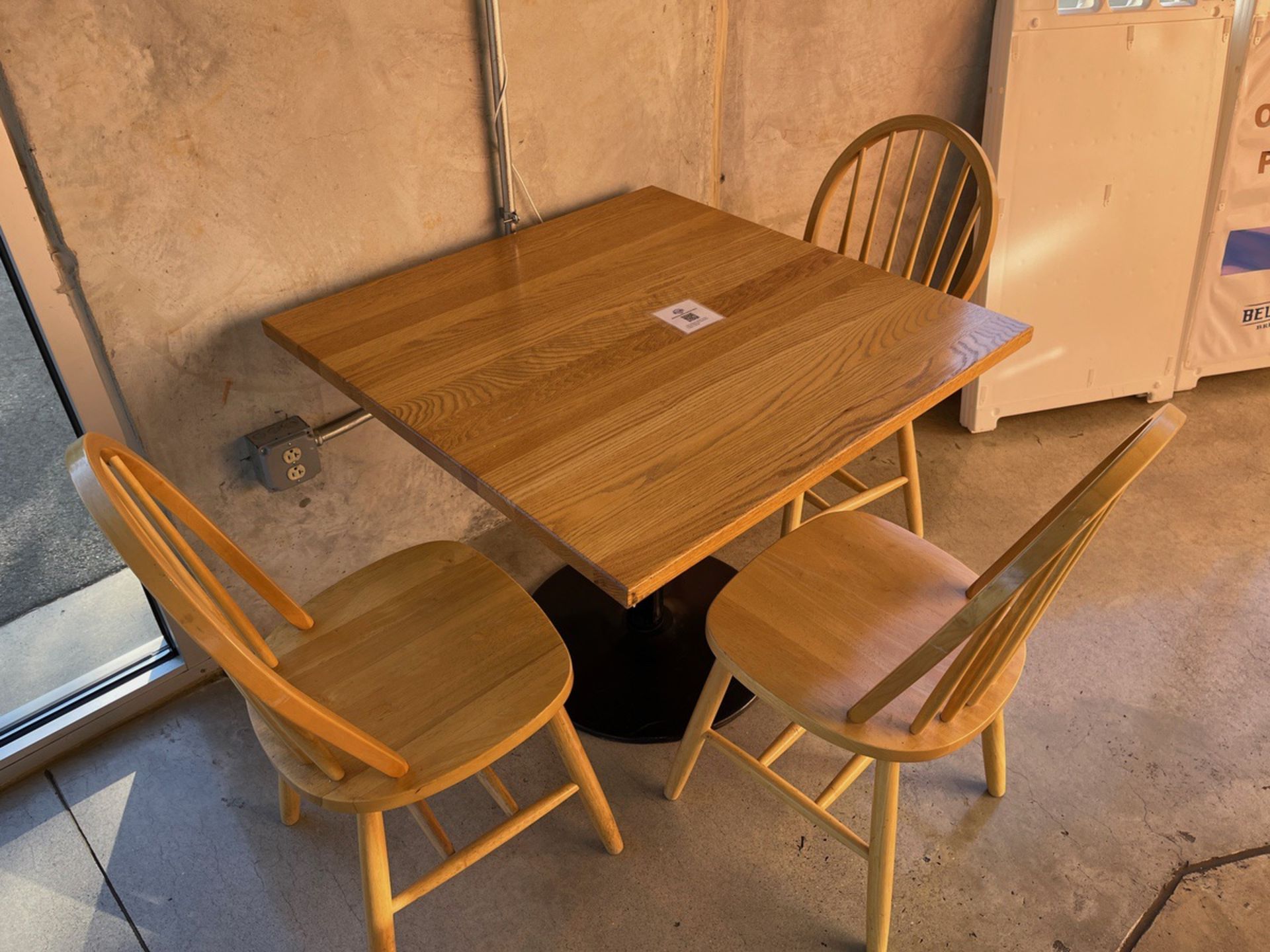 Lot of (2) 36"" x 36"" Wooden Low Top Tables with (7) Wooden Chairs | Rig Fee $100 - Image 2 of 2