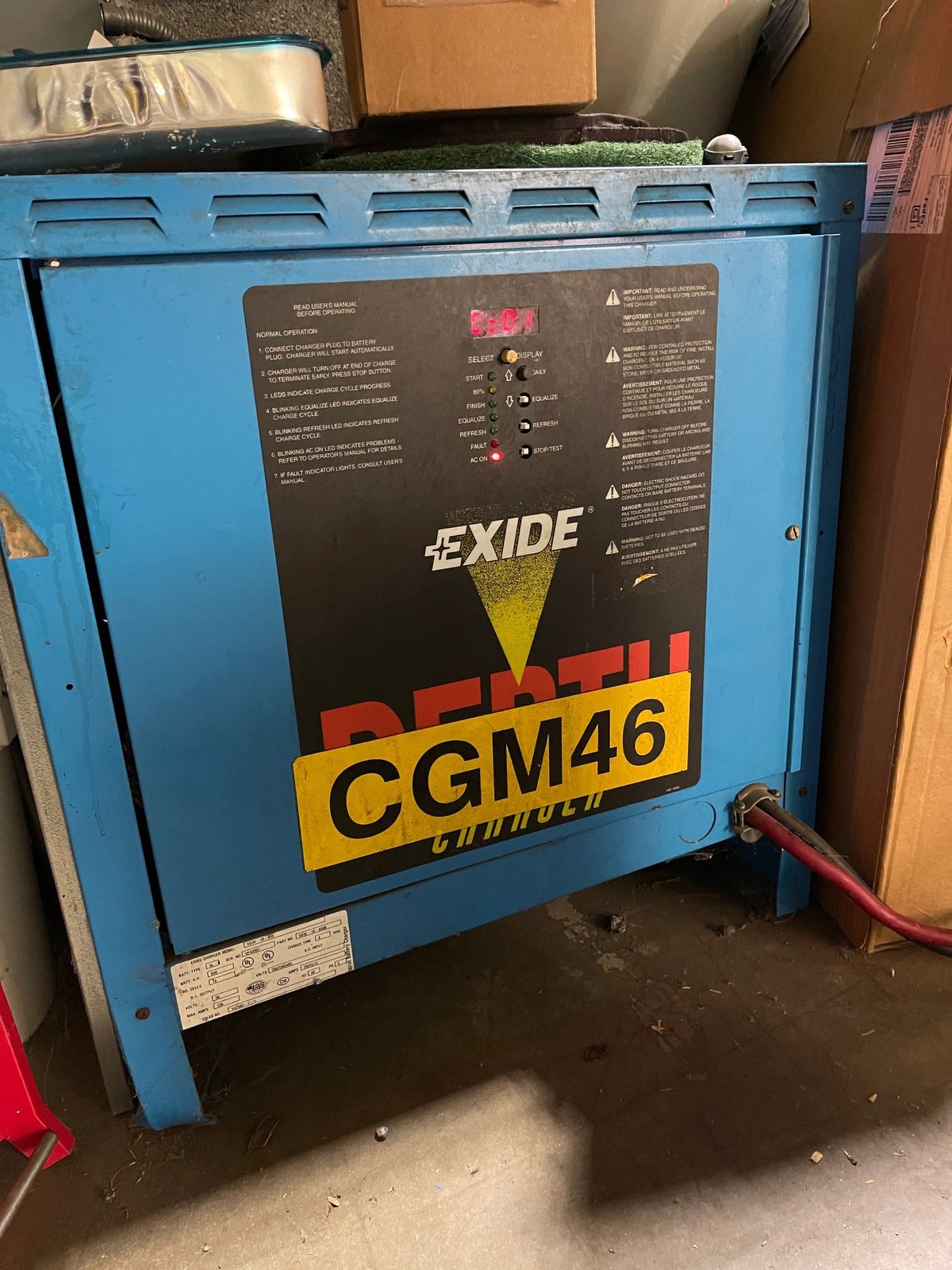 Exide Battery Charger, Model SD3E - 18 - 850, S/N VF43907 | Rig Fee $150