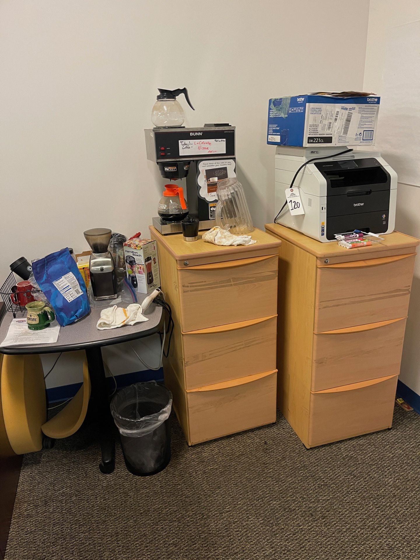 Lot of Office Furniture and Misc. Items wihin Area - Coffee Grinder, Coffee Machine, | Rig Fee $150