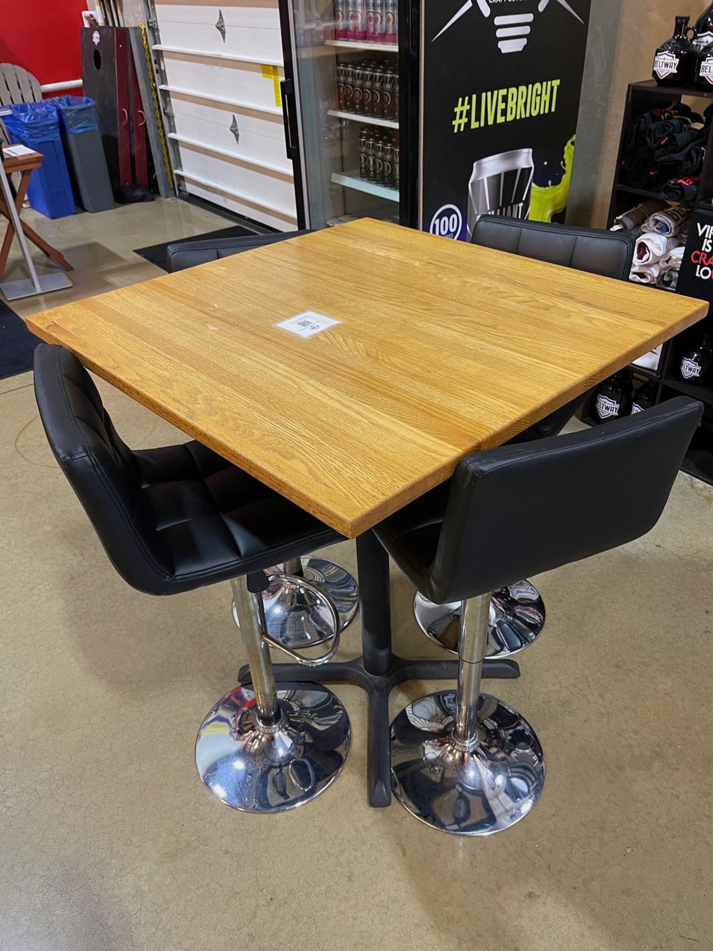 Square High Top Wooden Table with (4) Adjustable Bar Stools - 36"" x 36"" and 42"" F | Rig Fee $100