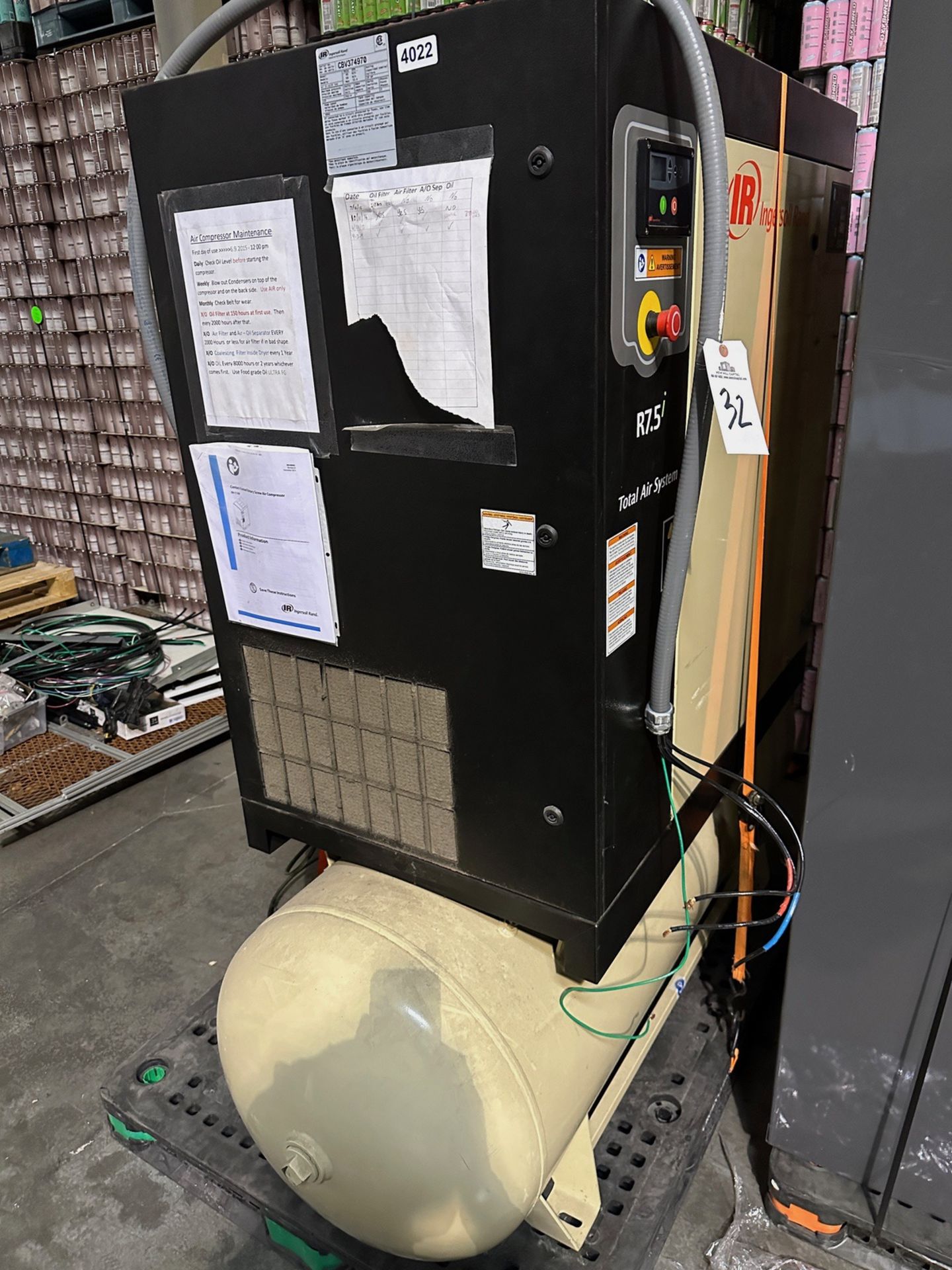 Ingersoll Rand R7.5i Total Air System, S/N CBV374970, WPC Asset 4022 | Rig Fee $250