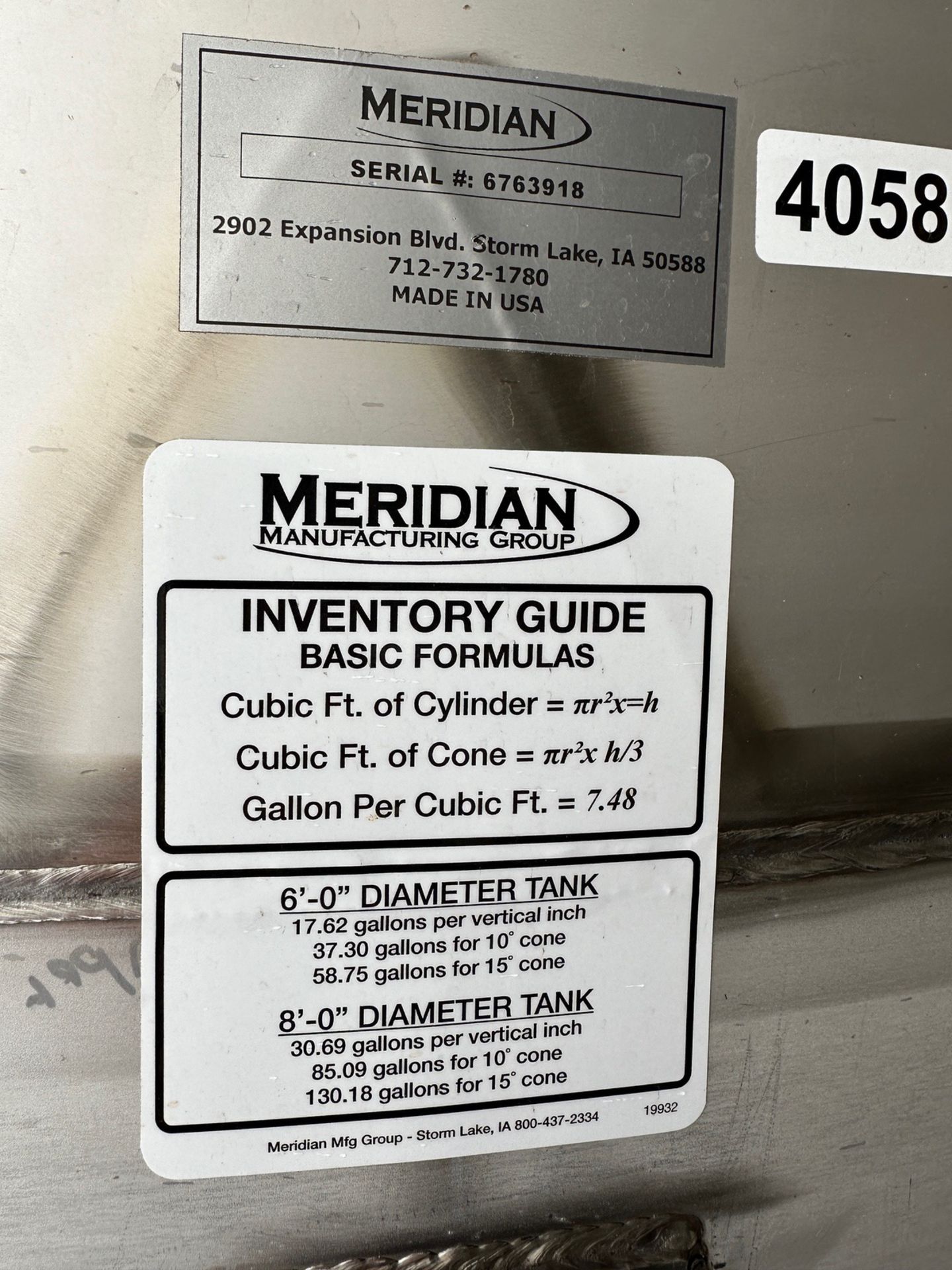 Meridian Stainless Steel Flammable Material Storage Tank, S/N 6763918, WPC Asset 405 | Rig Fee $1200 - Image 4 of 5