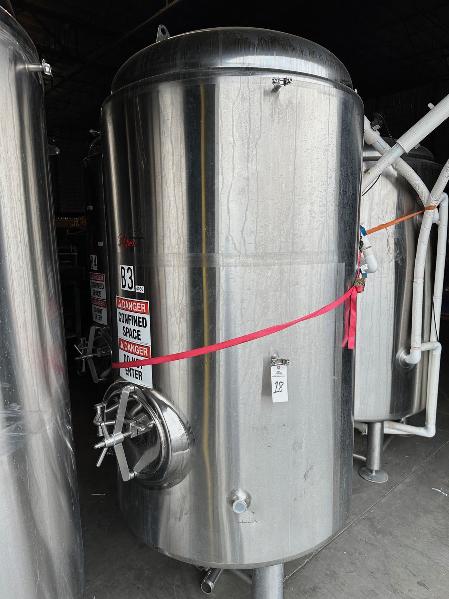 Apex Brewing Supply 15BBL Stainless Steel Brite Tank, Glycol Jacketed, Dish Bottom, | Rig Fee $900