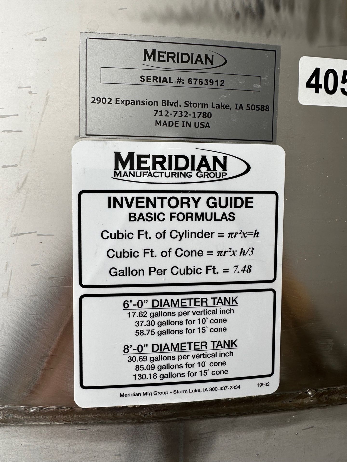 Meridian Stainless Steel Flammable Material Storage Tank, S/N 6763912, WPC Asset 405 | Rig Fee $1200 - Image 5 of 6