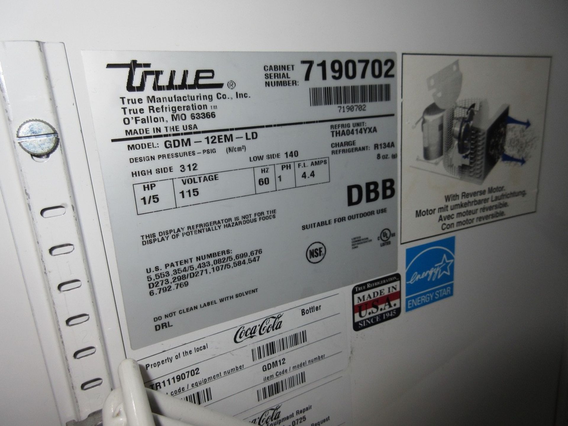 (1) True Glass Front Coca Cola Refrigerator Mod. GDM-12EM-LD - Image 2 of 3