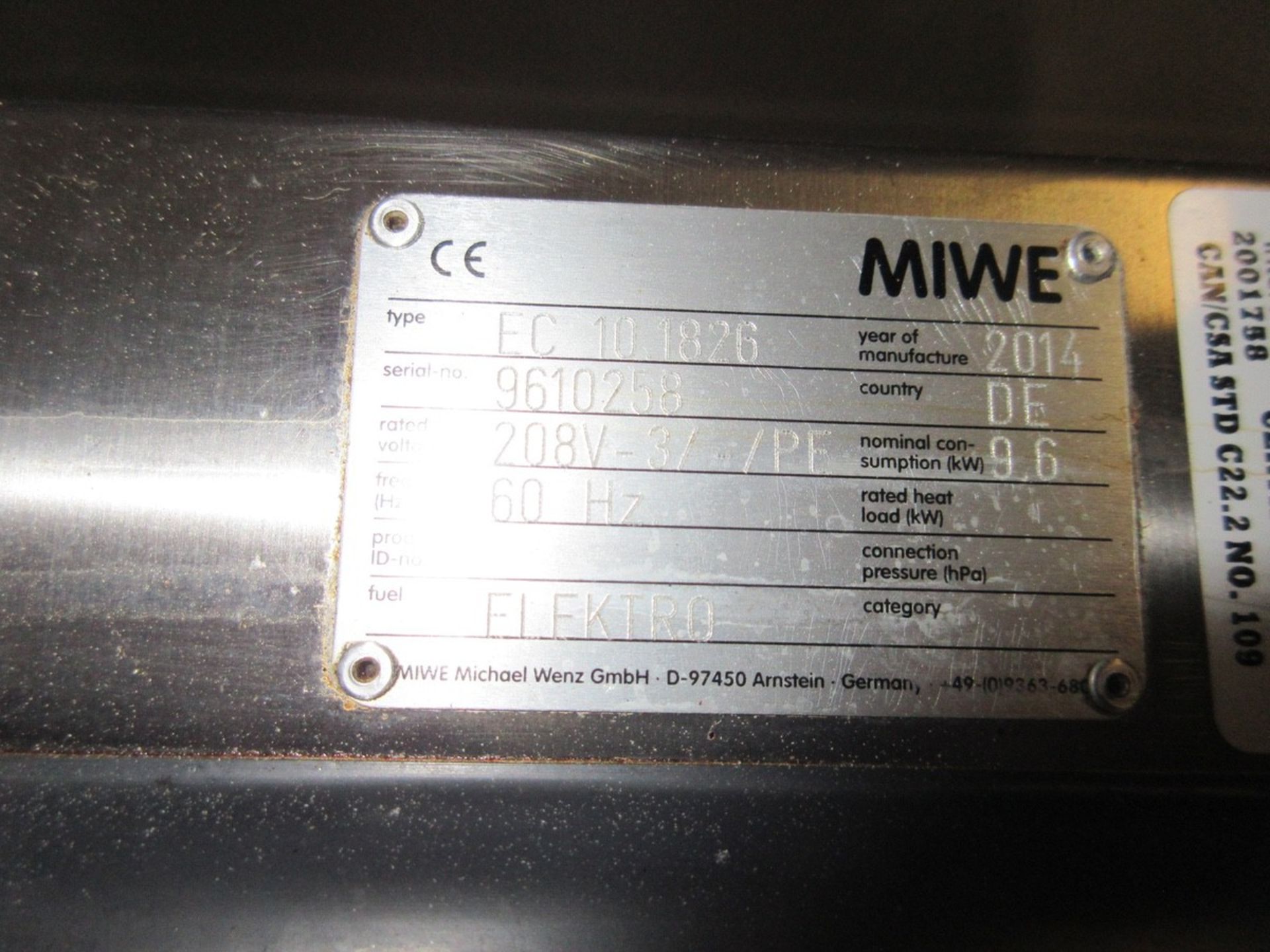 (1) Miwe Econo Double Stack Oven, Type EC10 1826, S/N 9610258, w/ Under Tray Rack - Image 5 of 5