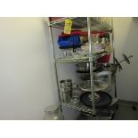 LOT Contents of Room Including Port. Wire Chrome Bakers Rack, Cake Plate, Pastry Dish, Pitchers, Bow