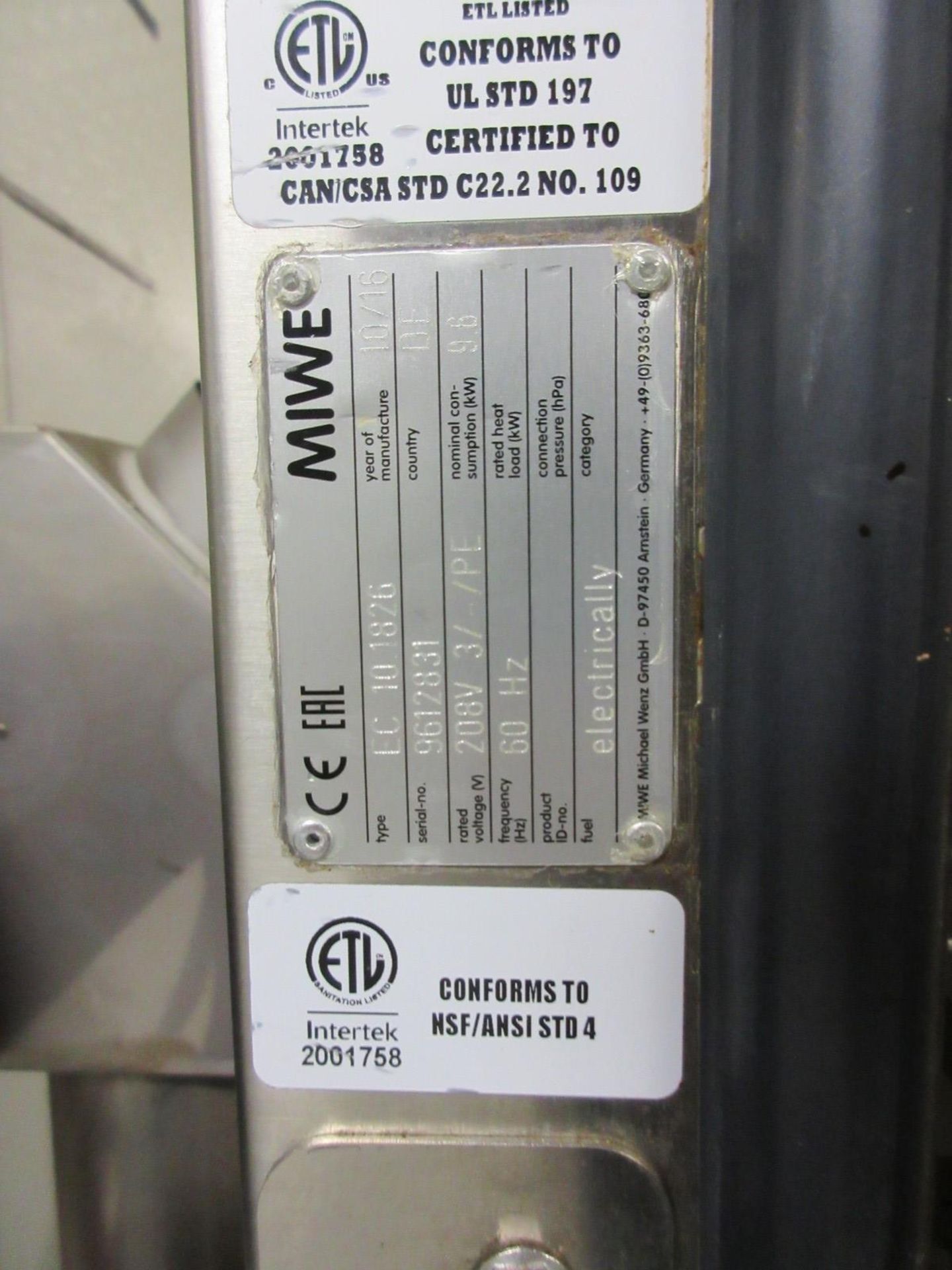 (1) Miwe Econo Double Stack Oven, Type EC10 1826, S/N 9612831, S.S., Port. w/ S.S. Exhaust Hood - Image 4 of 5