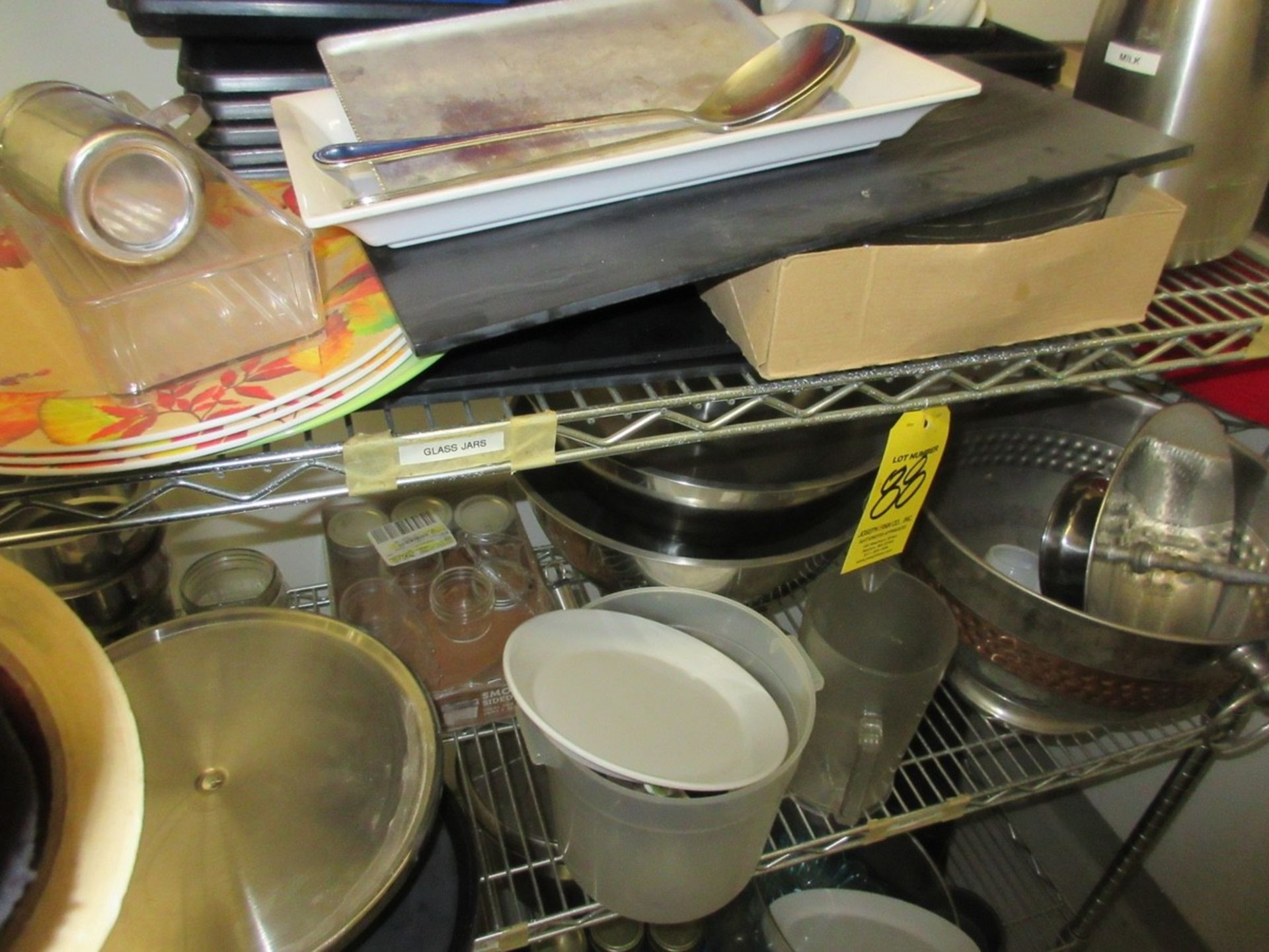 LOT Contents of Room Including Port. Wire Chrome Bakers Rack, Cake Plate, Pastry Dish, Pitchers, Bow - Image 6 of 7