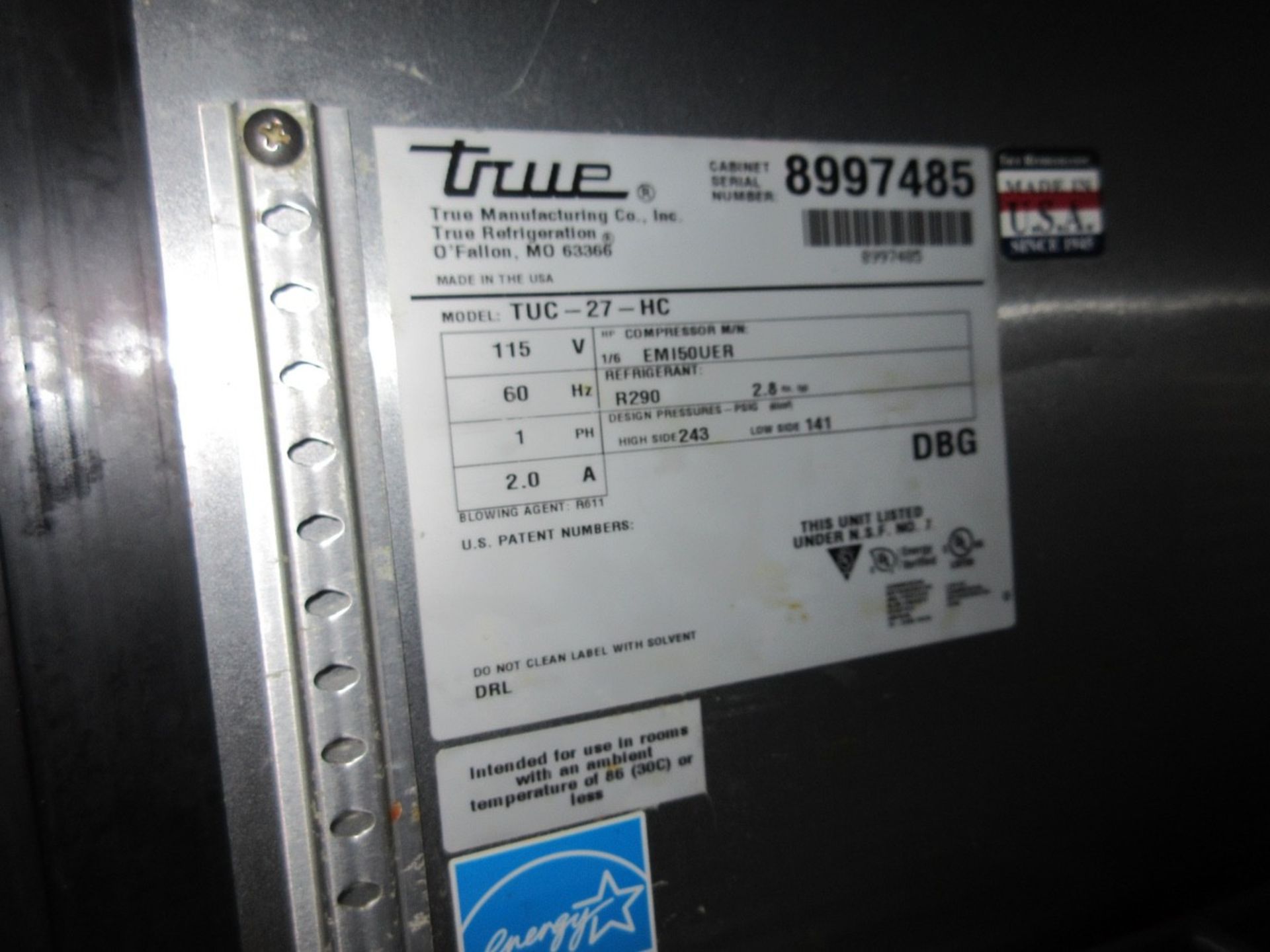 (1) True TUC-27-HC, Single Door, S.S. Refrigerator, Port. - Image 2 of 3