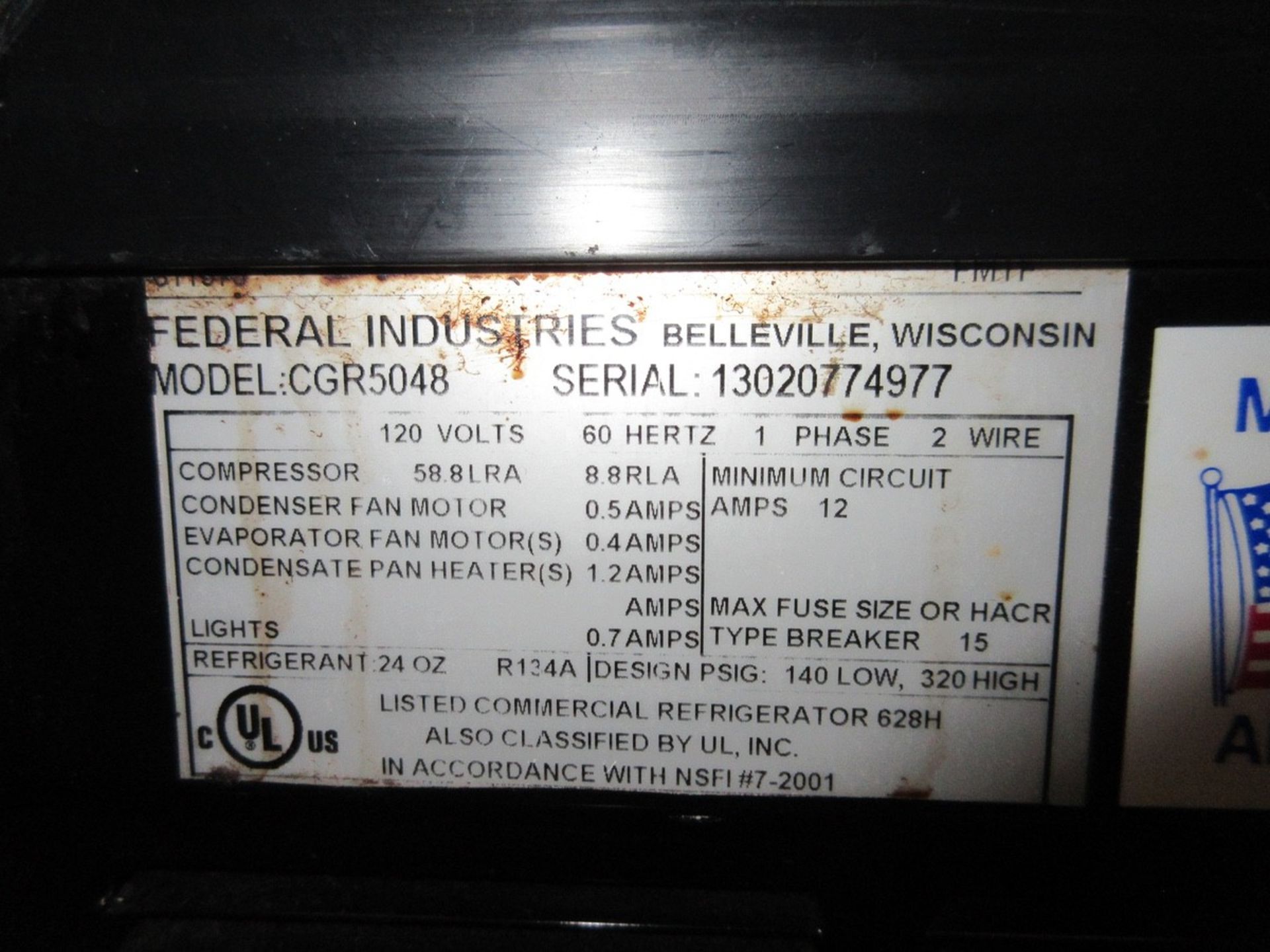 (1) Federal Industries CGR5048, Rounded Glass Front Refrigerated Display Case - Image 3 of 3