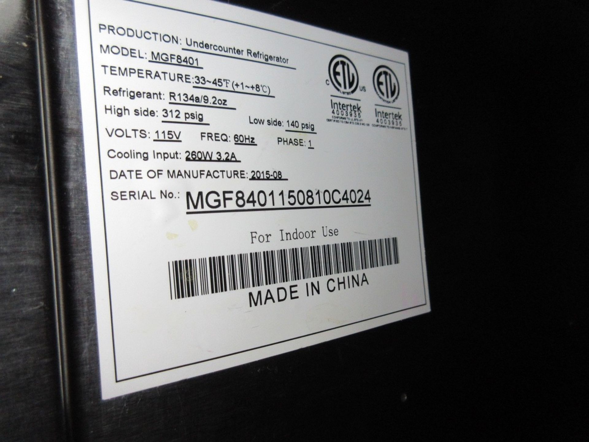 (1) Atosa MFG8401 Under Counter Refrigerator, S.S., Port. - Image 3 of 4