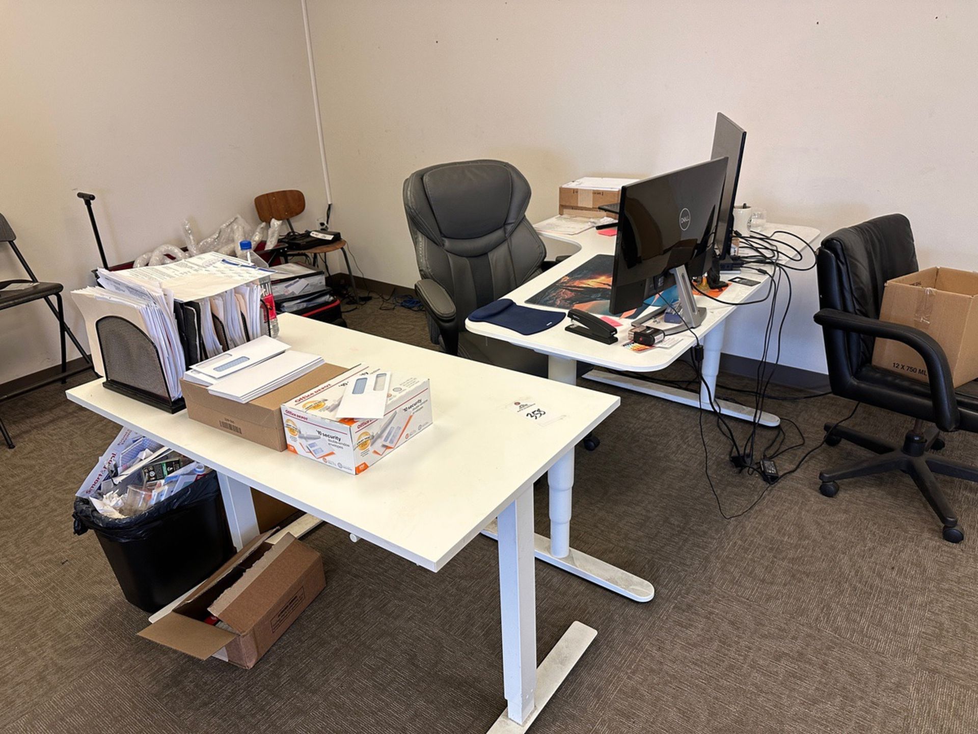 Lot of Adjustable Height Desks (No Contents) - (1) 28"" x 42"" and (1) 2' x 6' Corn | Rig Fee $125
