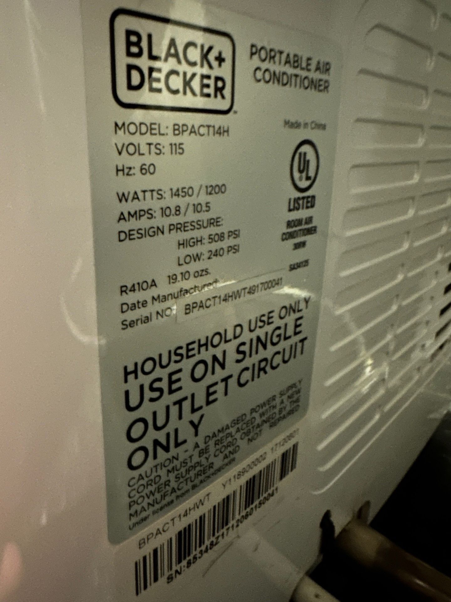 Black and Decker Portable Air Conditioner, Model _____14_ | Rig Fee $50 - Image 2 of 2