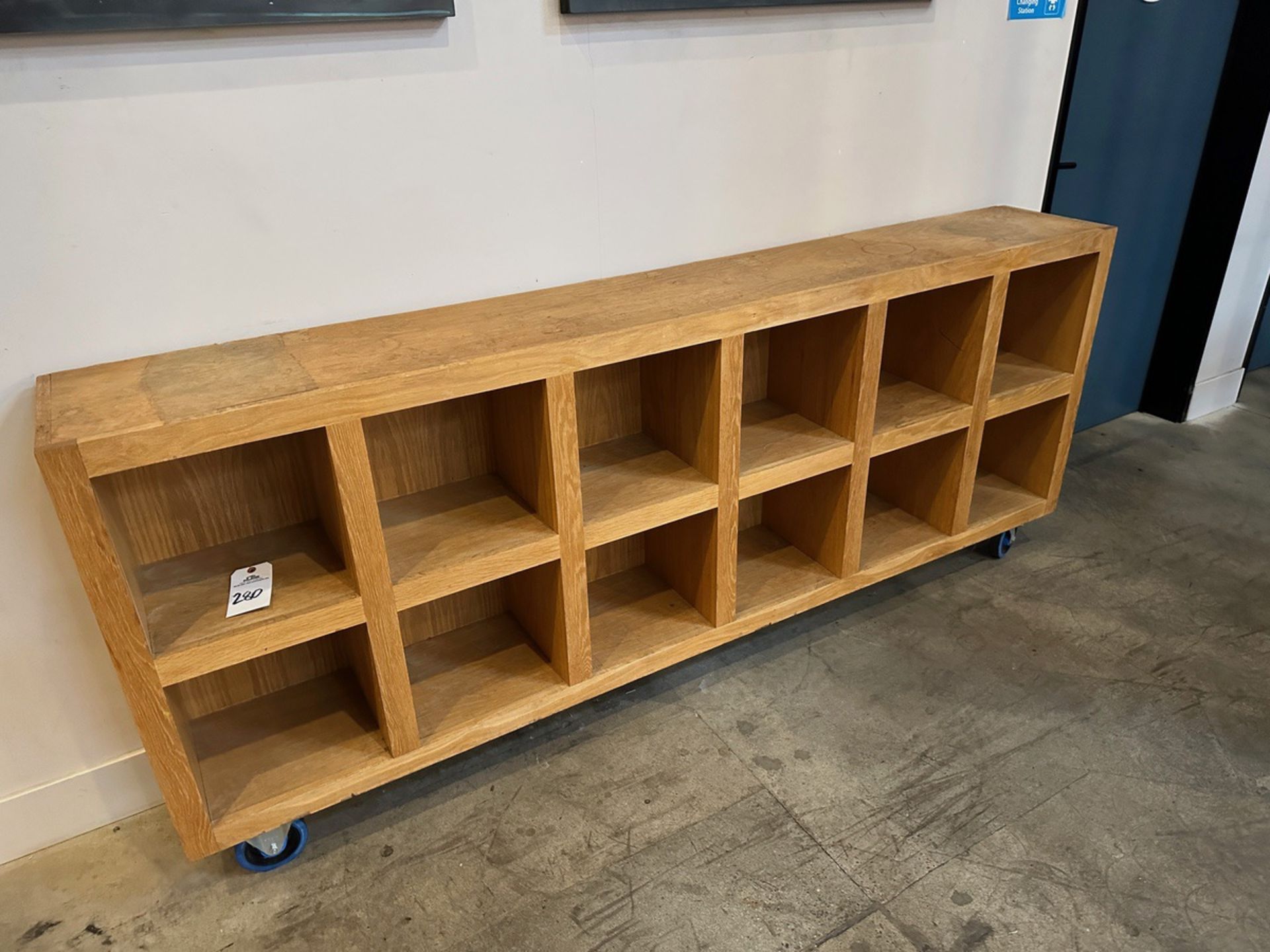 Custom Wooden Storage Cabinet on Casters (13"" x 86"" Overall and 1' x 1' Cubes) | Rig Fee $125