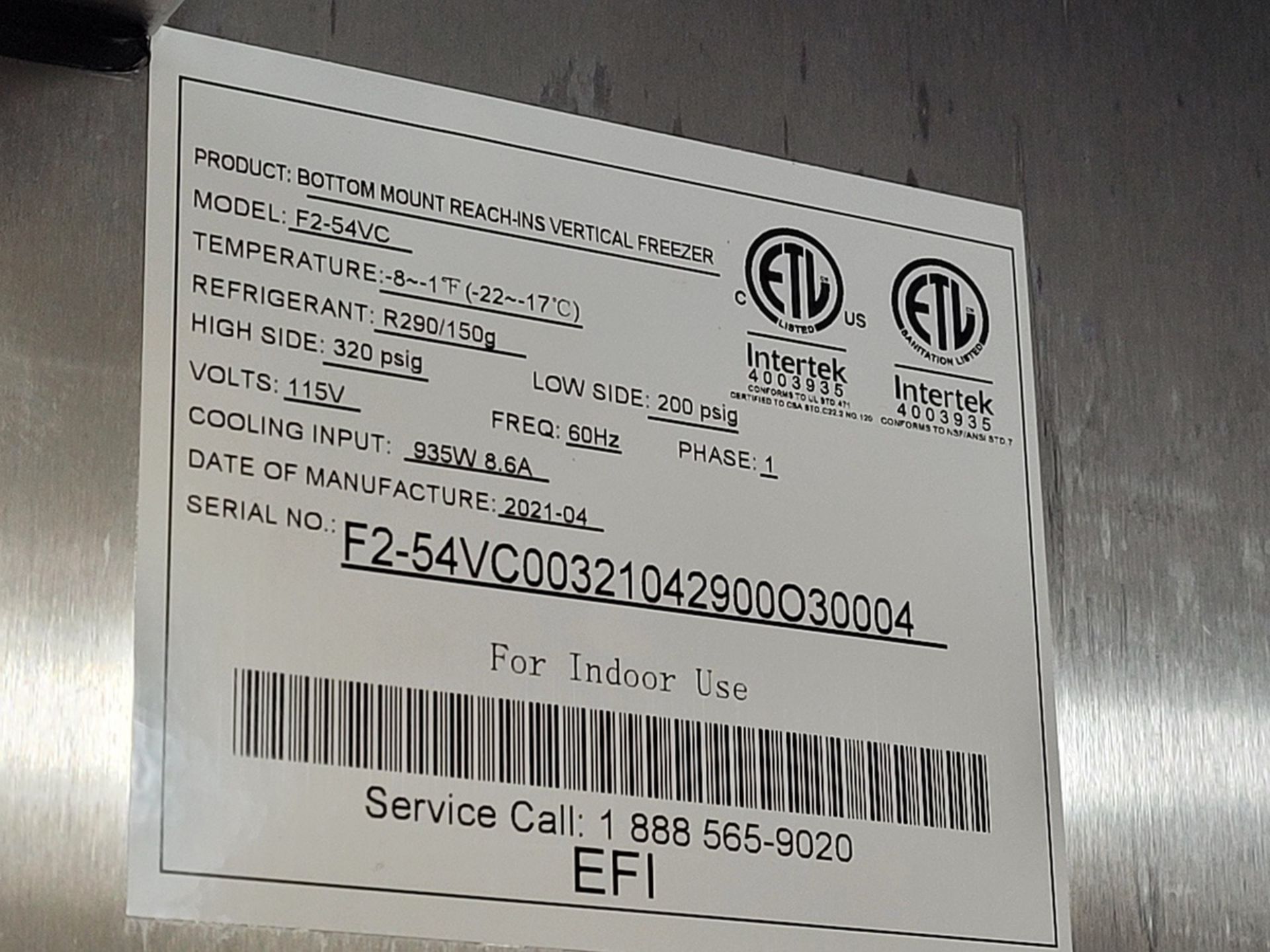 Efi F2-54VC 2-Door Commercial Grade Refrigerator 115 v, 1 ph, 60 Hz, Refrigerant: R | Rig Fee $200 - Image 2 of 3