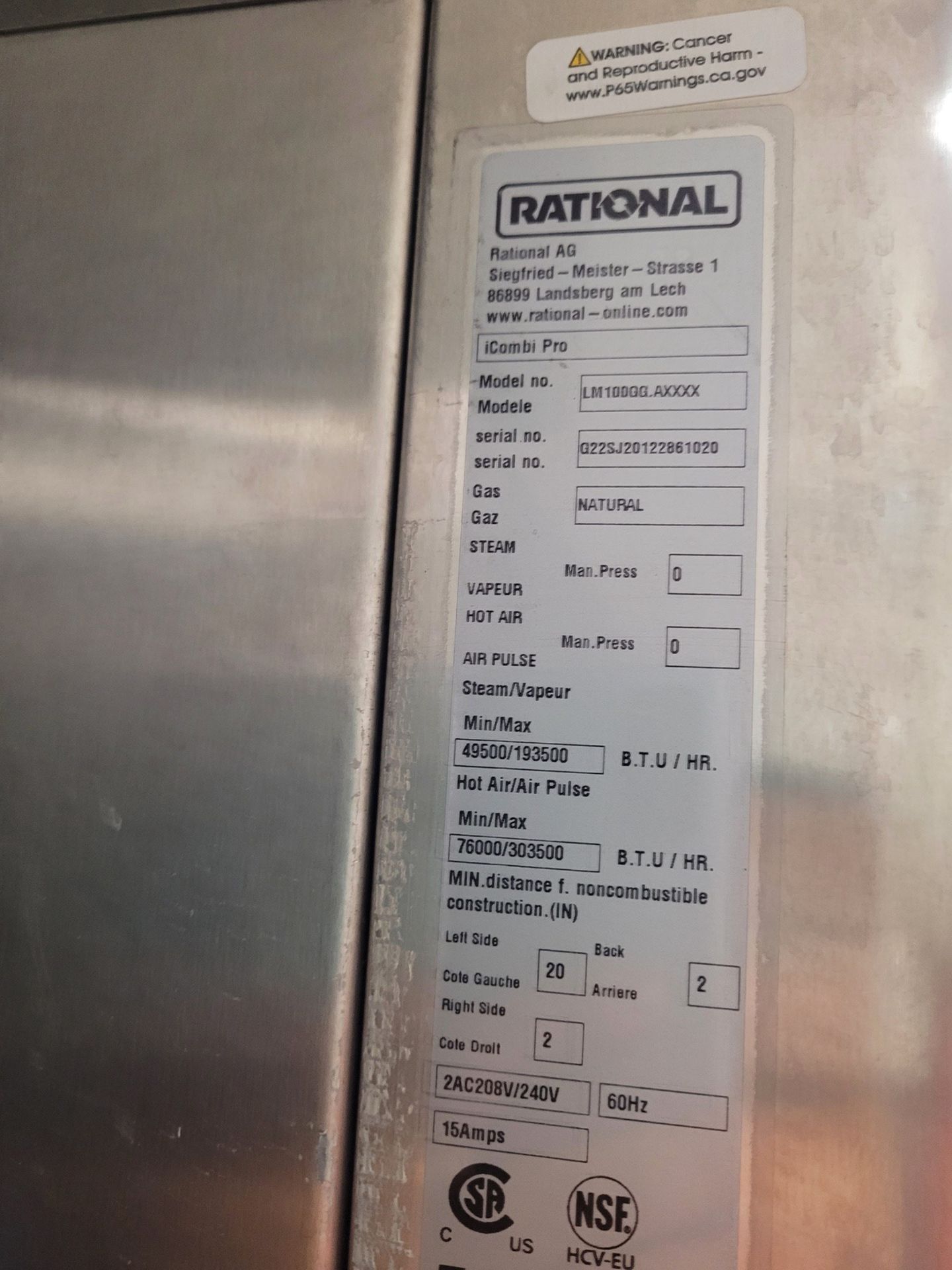 2021 Rational iCombi Pro Model LM100GG Steam Oven 240 v, 15 AMPS, 60 Hz, S/N: G22S | Rig Fee $500 - Image 4 of 4