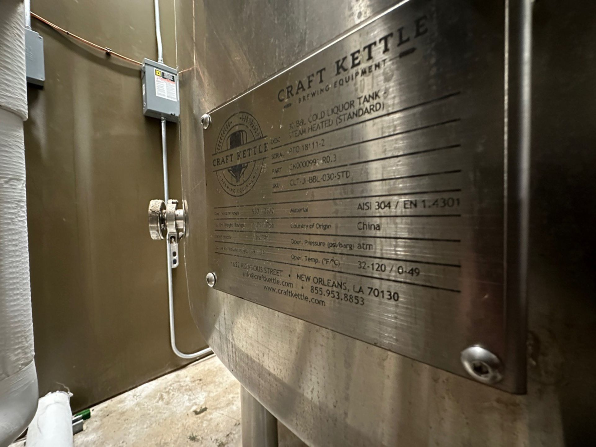 2019 Craft Kettle 30 BBL Cold Liquor Tank (Approx. 5'6" Diameter and 10'6" O.H.) | Rig Fee $1350 - Image 2 of 2