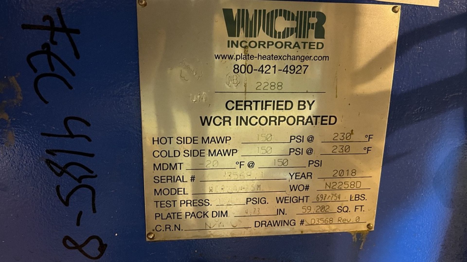 59 Sq Ft Wcr Plate Heat Exchanger, Model Wcra425M, Stainless Steel Plates | Rig Fee $50 - Image 2 of 3