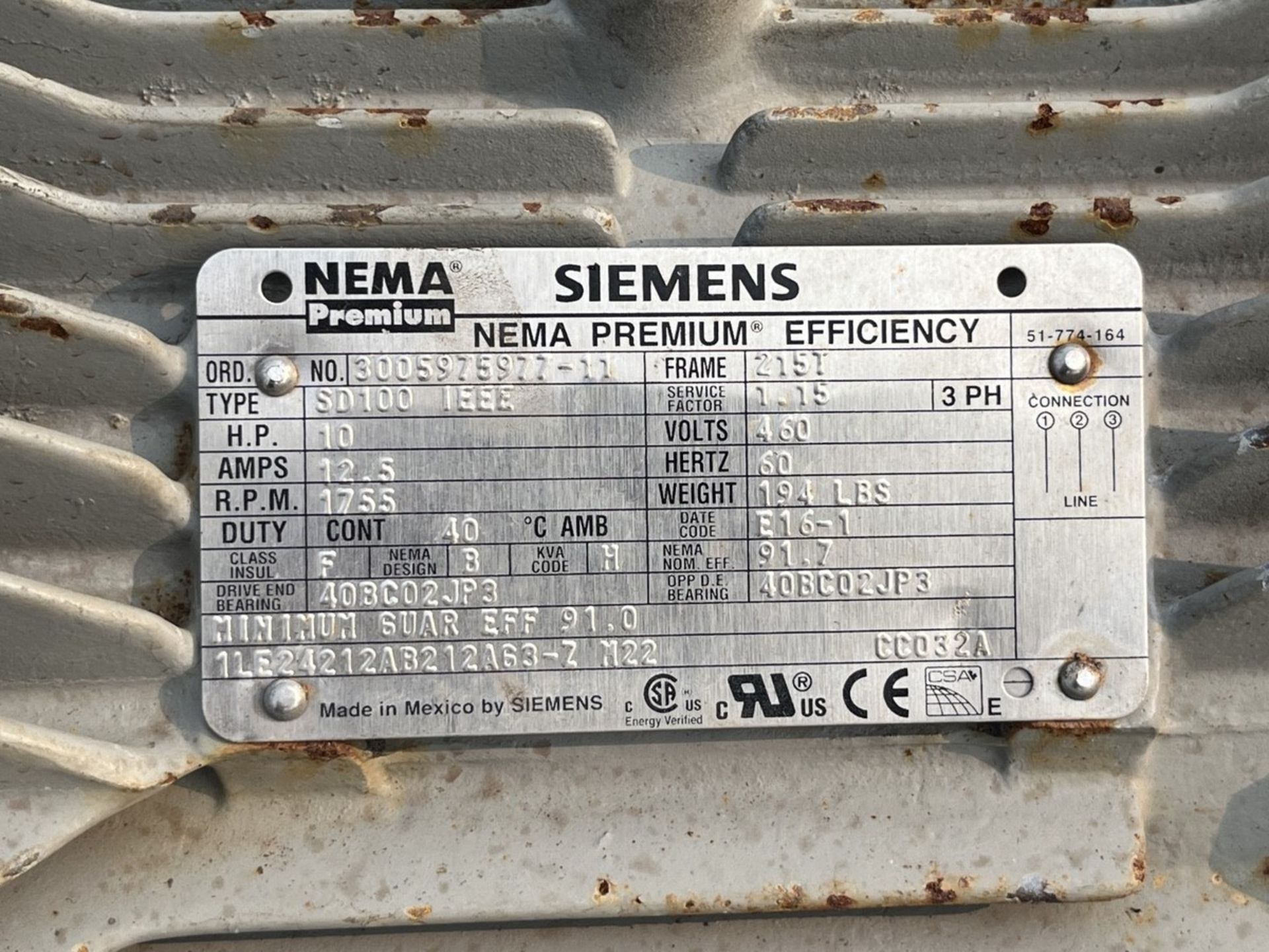 10 Hp Siemens Vacuum System, Type Elmo-F, Model 2Be11010Hy9Z, With Receiv | Rig Fee $250 - Image 14 of 14