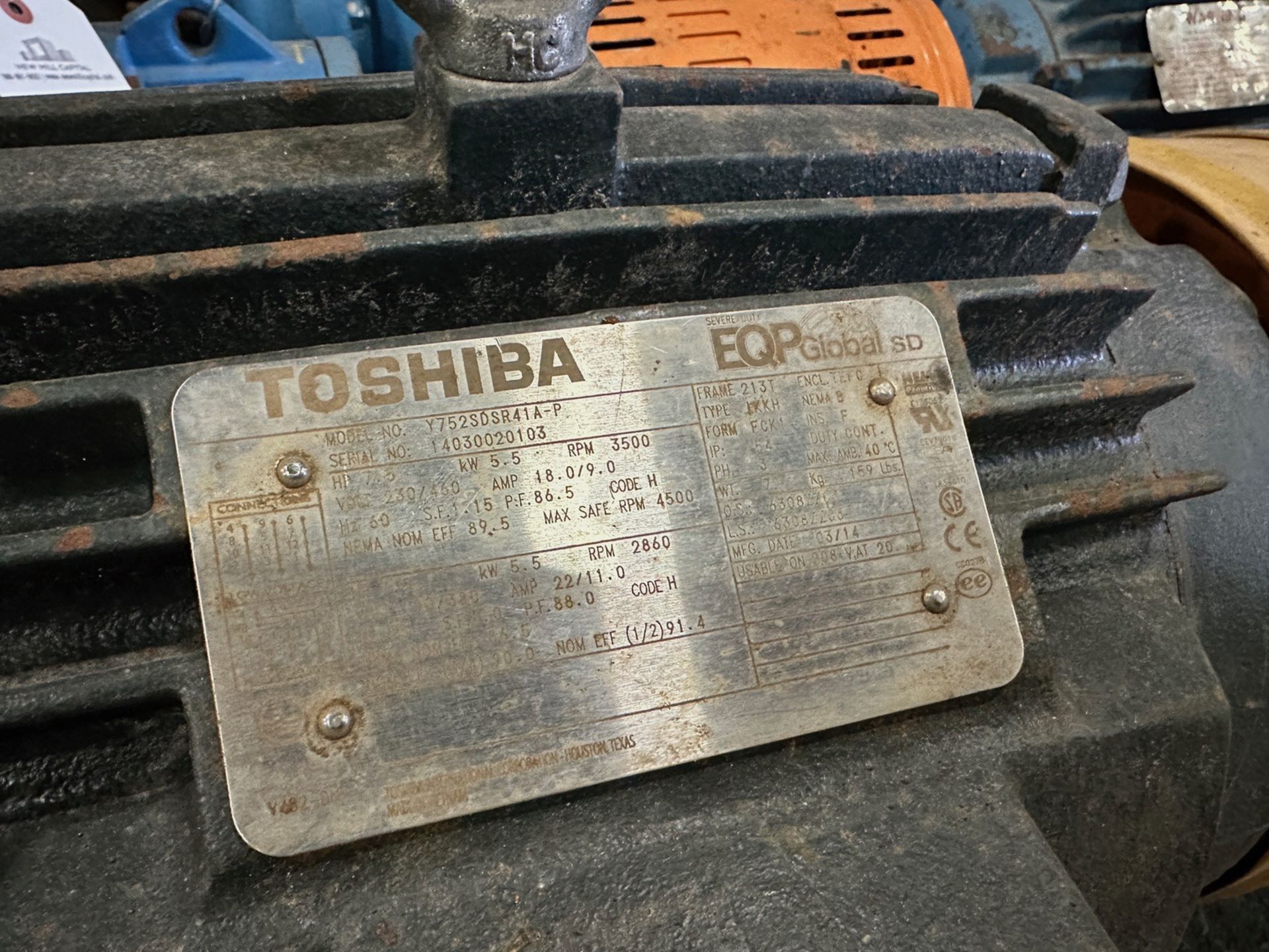 Toshiba 7.5 HP Severe Duty EQP Global Industrial Motor with Goulds Model | Rig Fee $25 - Image 2 of 4