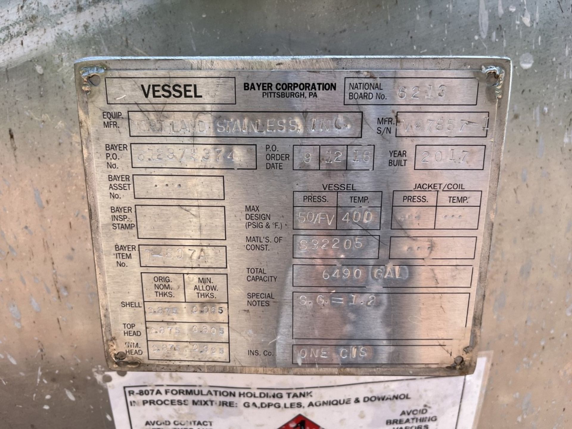 6,500 Gallon Northland Horizontal Receiver Tank, Alloy 2205 Stainless Ste | Rig Fee $1250 - Image 2 of 9