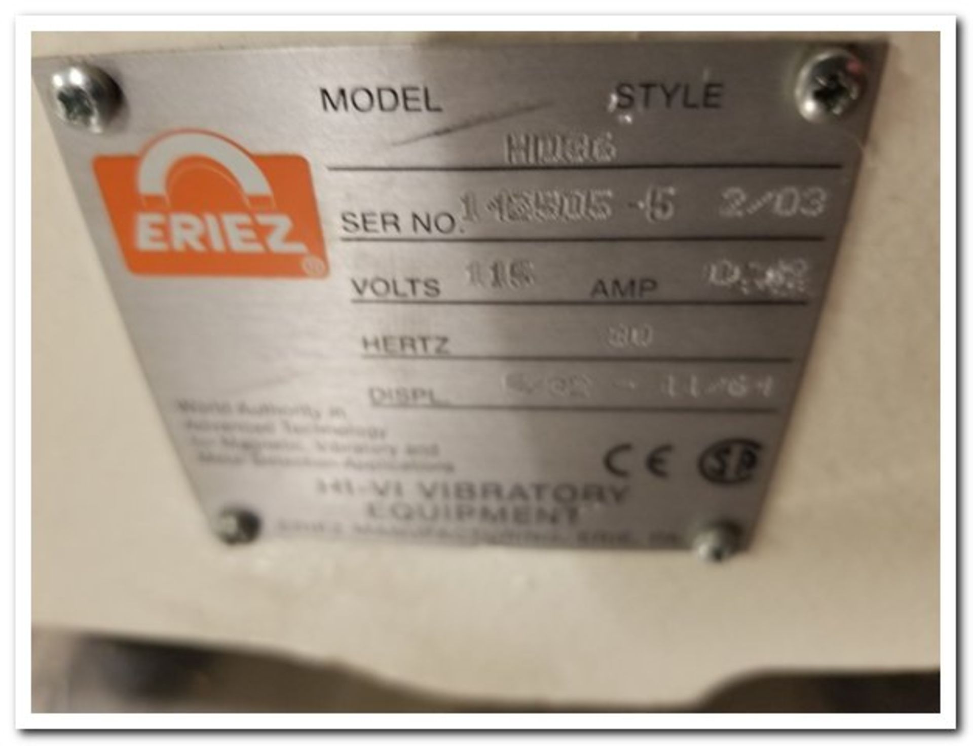 Eriez Vibratory Feeder, Model HD36, Epoxy Paint, 115V, 0.12 Am (Representative Photo) | Rig See Desc - Image 4 of 4