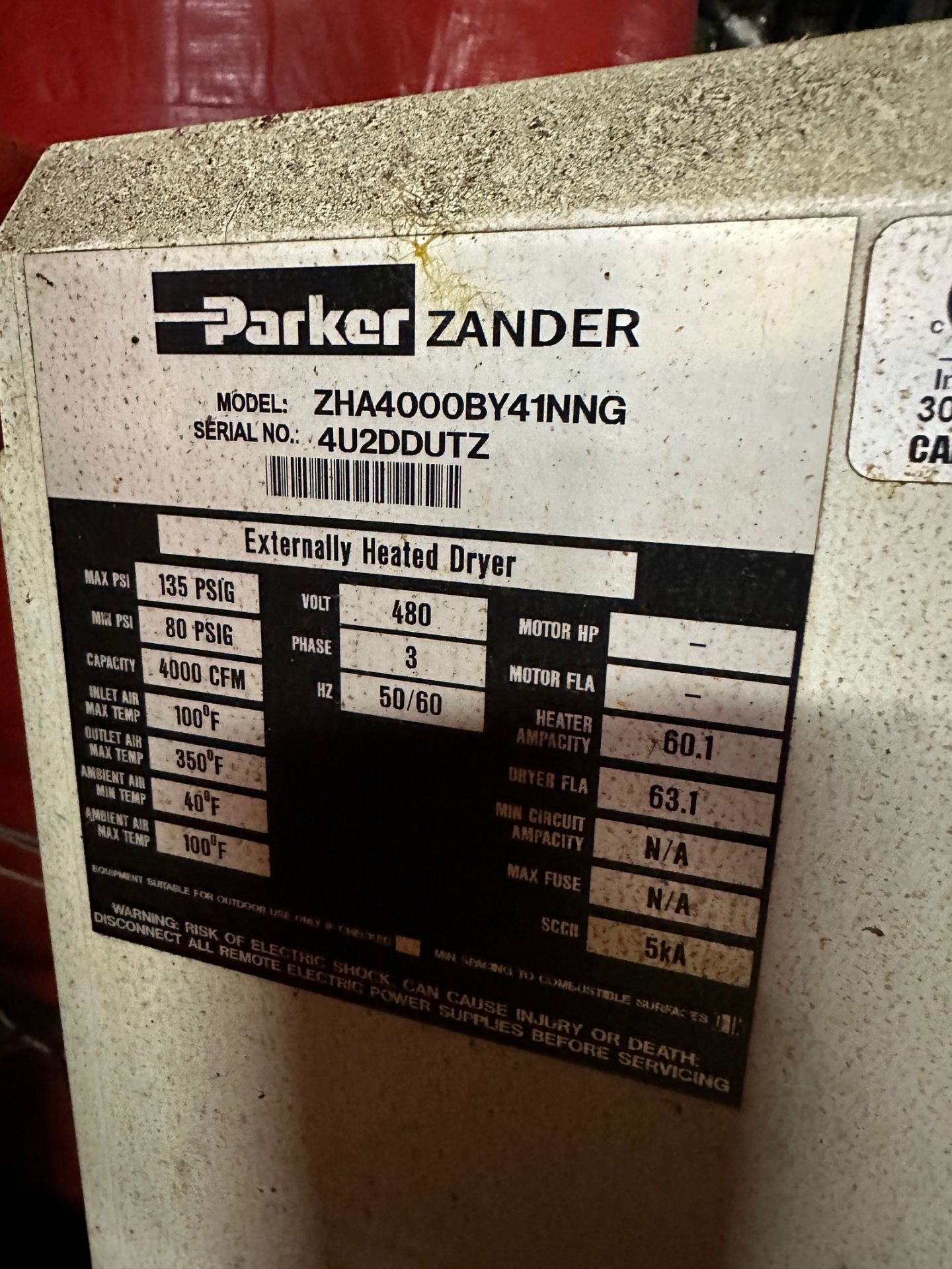 Parker Zander Externally Heated Dryer Skid - Model ZHA4000BY41NNG | Rig Fee $500 - Image 6 of 6