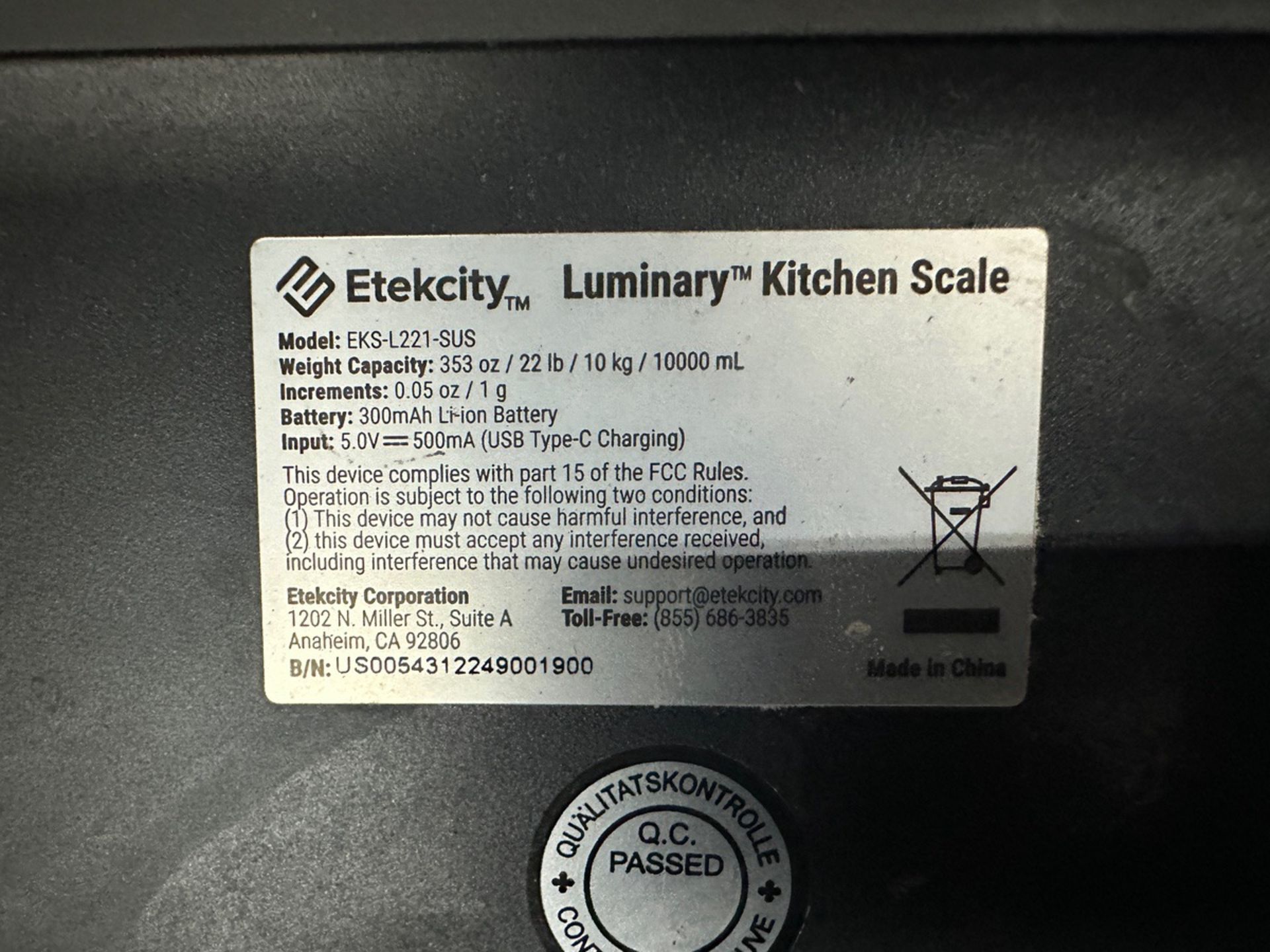 22 LB Capacity Etekcity Luminary Kitchen Scale | Rig Fee $10 - Image 2 of 2