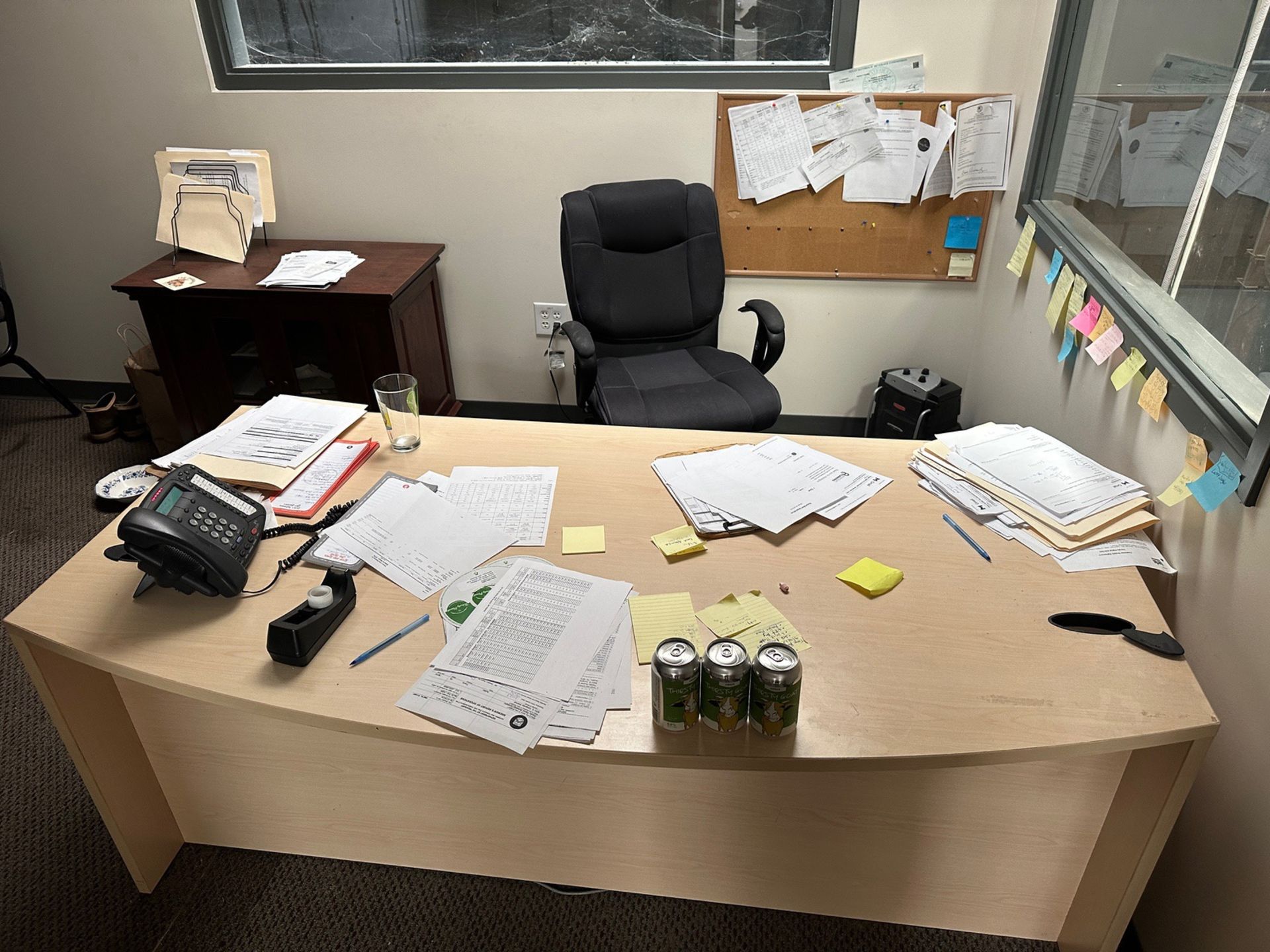 Lot of Contents of Office - 3' x 6' Desk - File Cabinet 21" x 3' - 42" Diameter Tab | Rig Fee $225