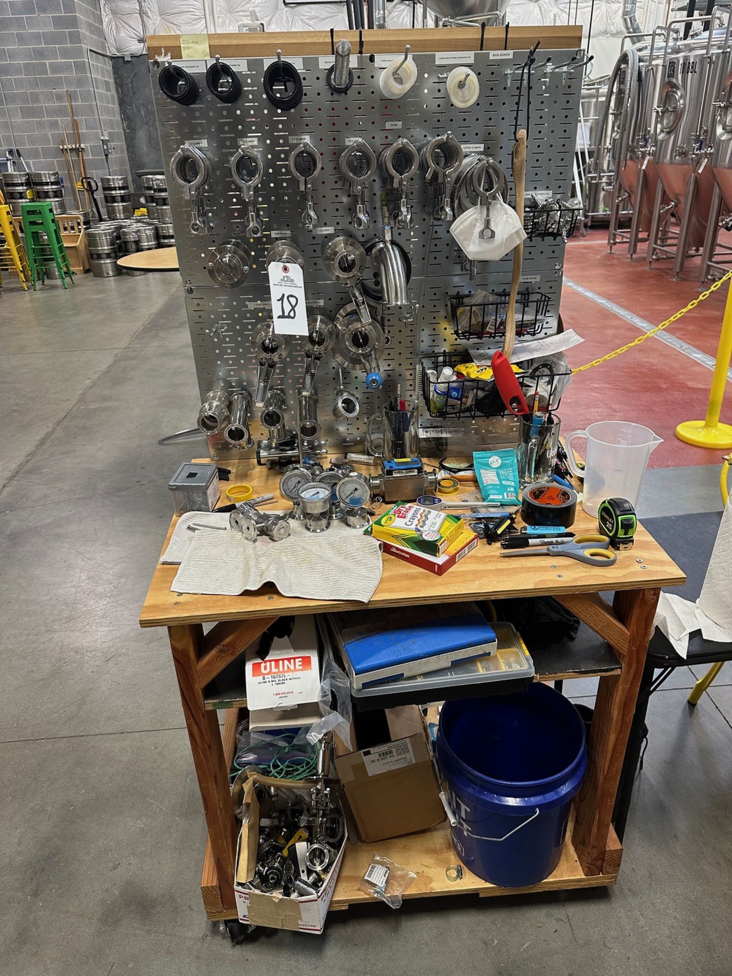 Lot of Miscellaneous Stainless Steel Brewing Parts on Cart | Rig Fee $75