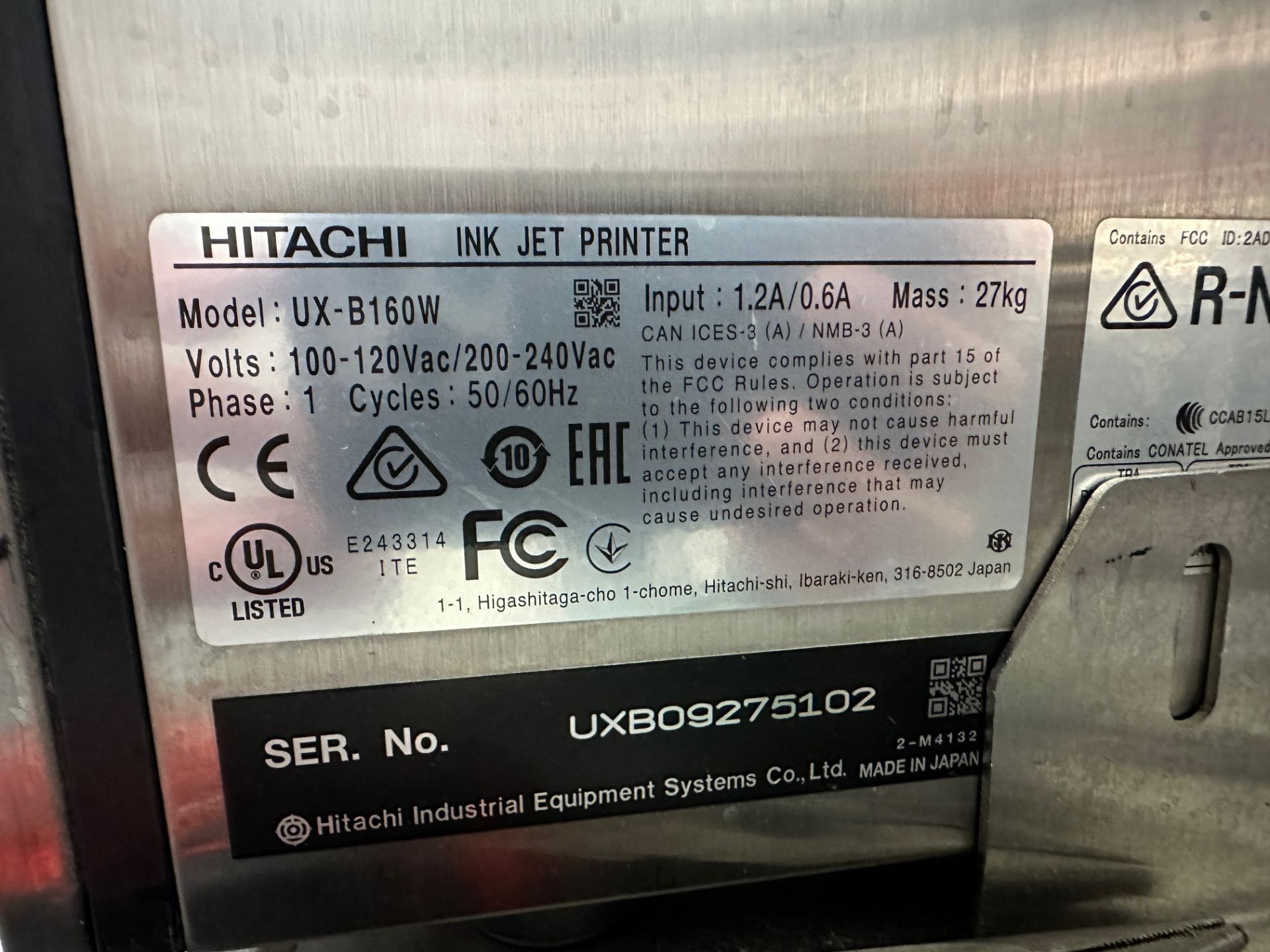 Hitachi UX-B160W Ink Jet Printer - S/N UXB09275102 | Rig Fee $150 - Image 3 of 3