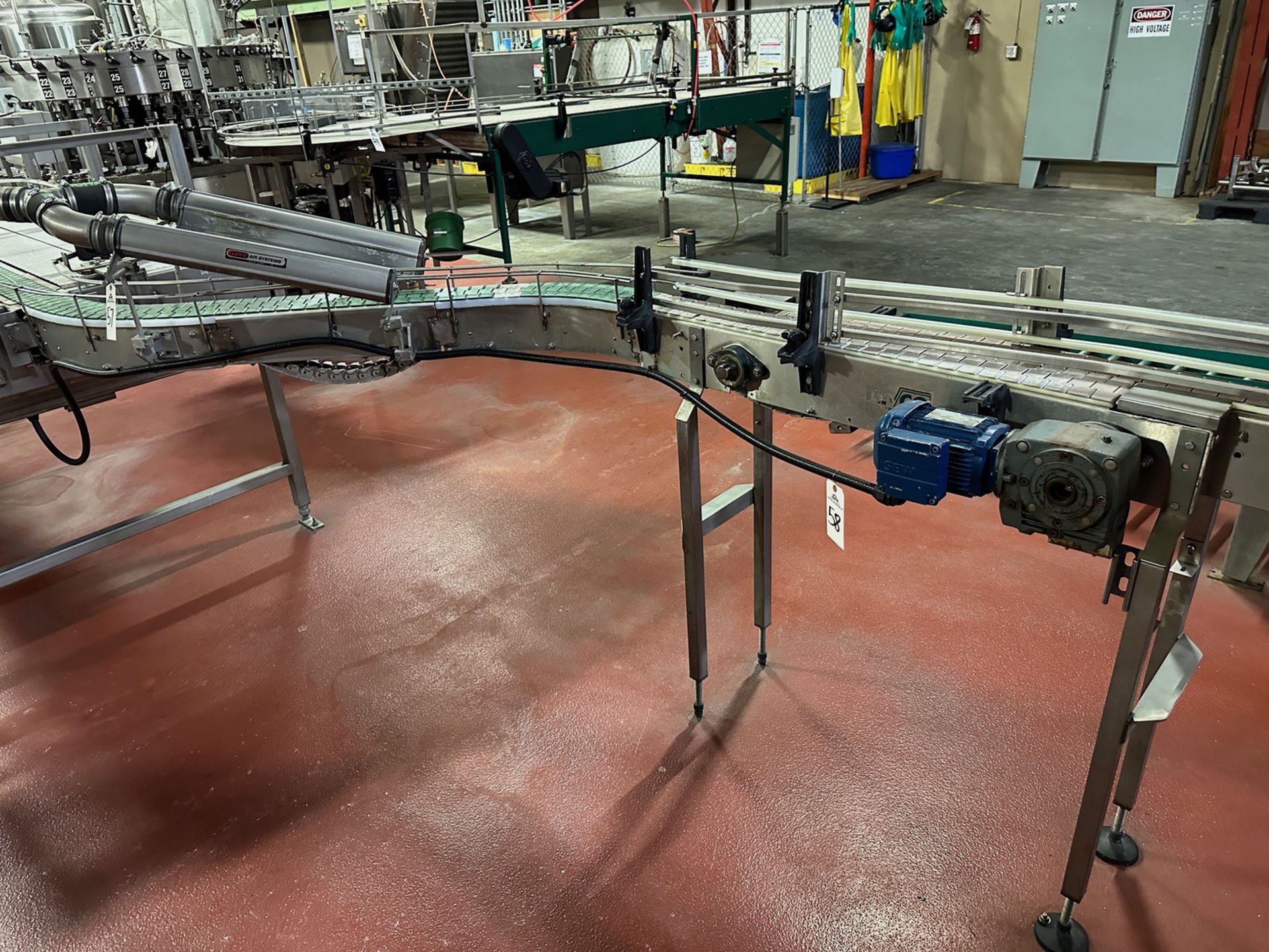 Bevco 4.5" Intralox Belt over Stainless Steel Conveyor from Air Knives to Pack Lead | Rig Fee $200