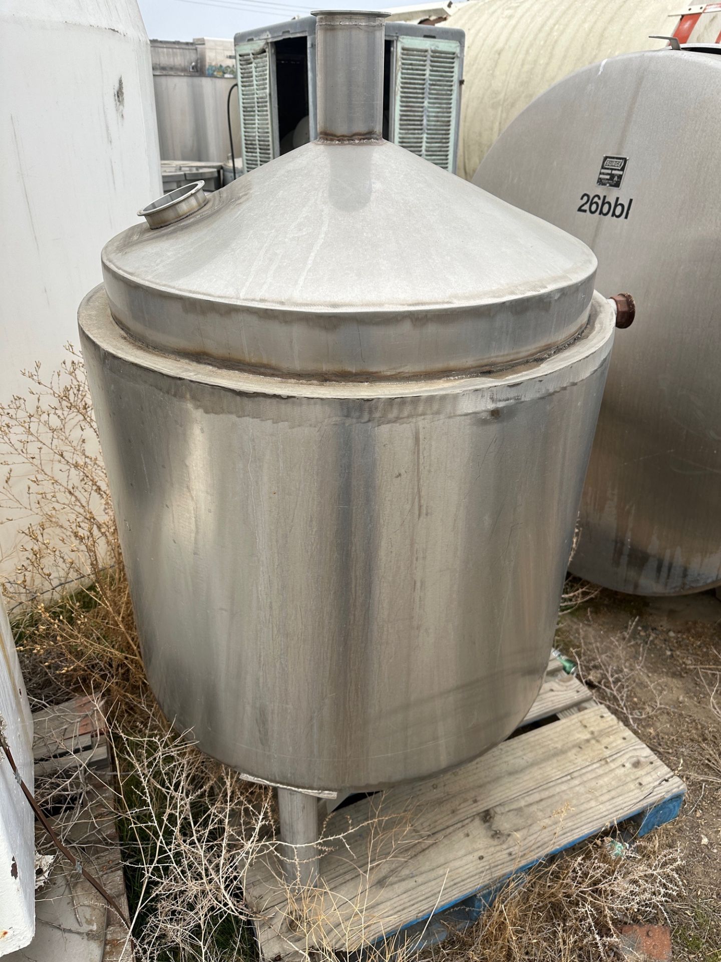 Stainless Steel Tank with Cone and Stack (Approx. 3' Diameter and 4'6" O.H.) | Rig Fee $225 - Image 2 of 3